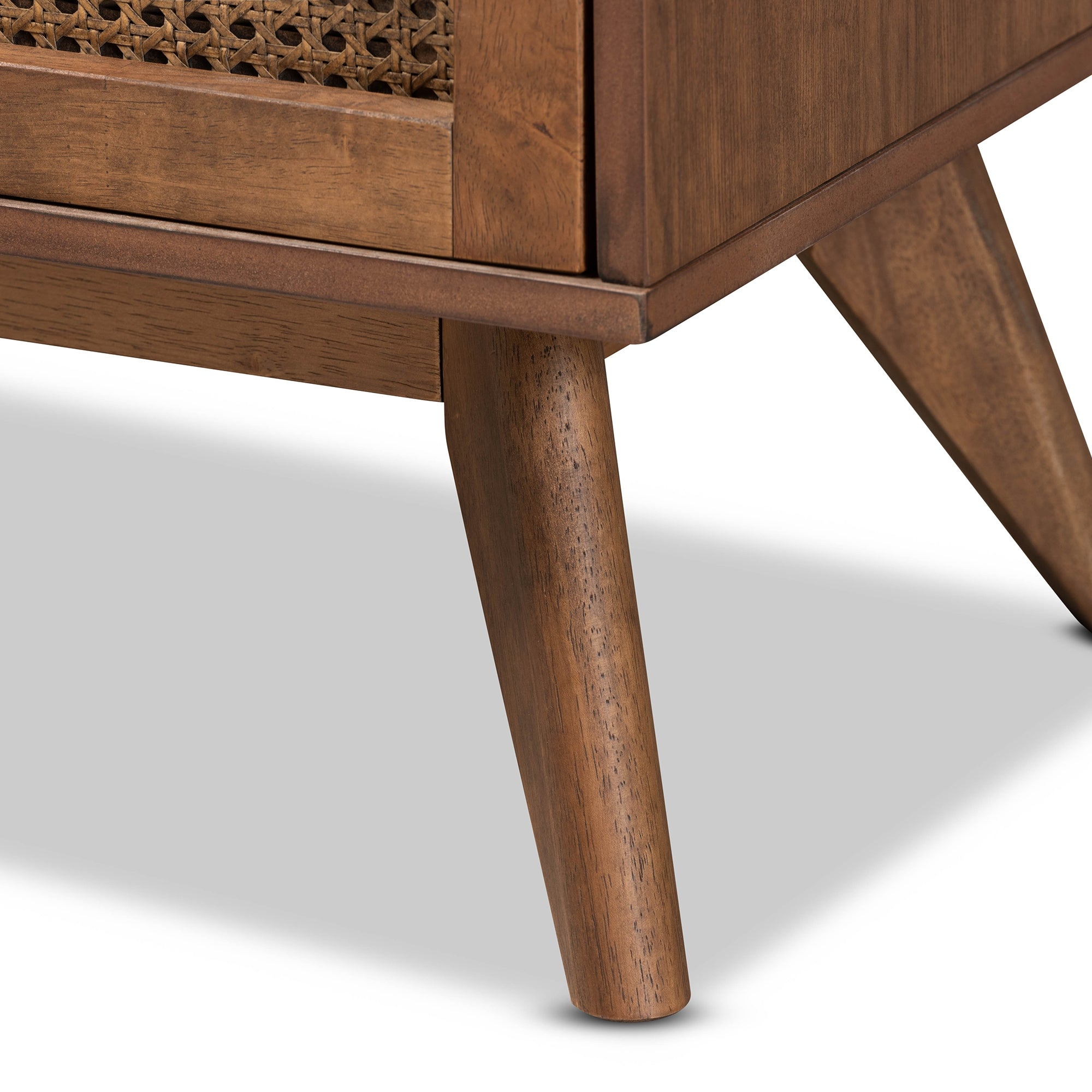 Baxton Studio Barrett Mid-Century Modern Walnut Brown Finished Wood and Synthetic Rattan 6-Drawer Dresser