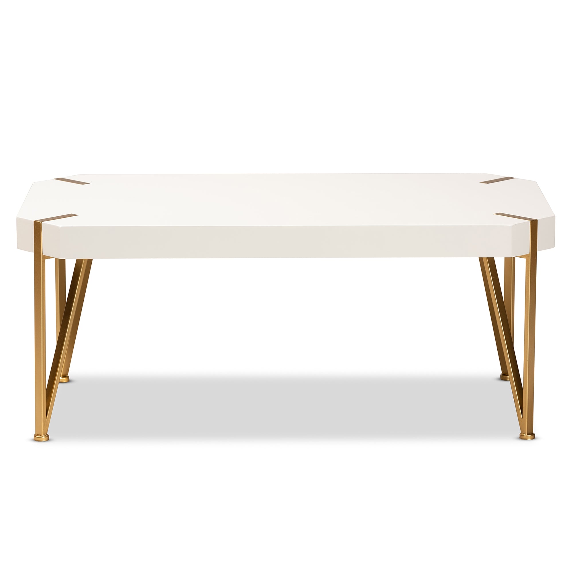 Baxton Studio Kassa Contemporary Glam and Luxe Brushed Gold Metal and White Finished Wood Coffee Table
