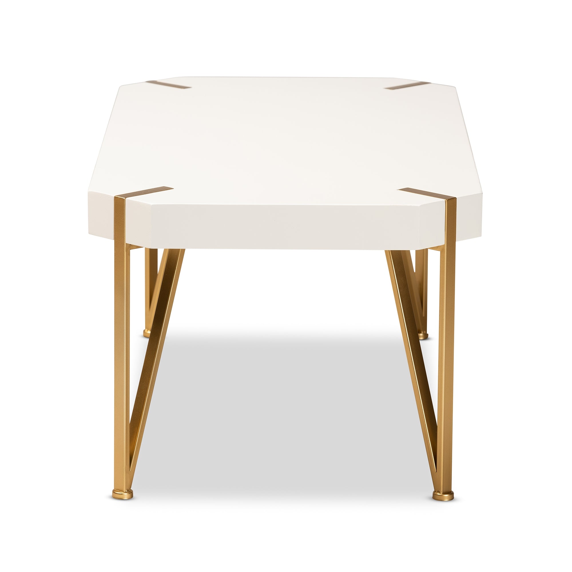 Baxton Studio Kassa Contemporary Glam and Luxe Brushed Gold Metal and White Finished Wood Coffee Table