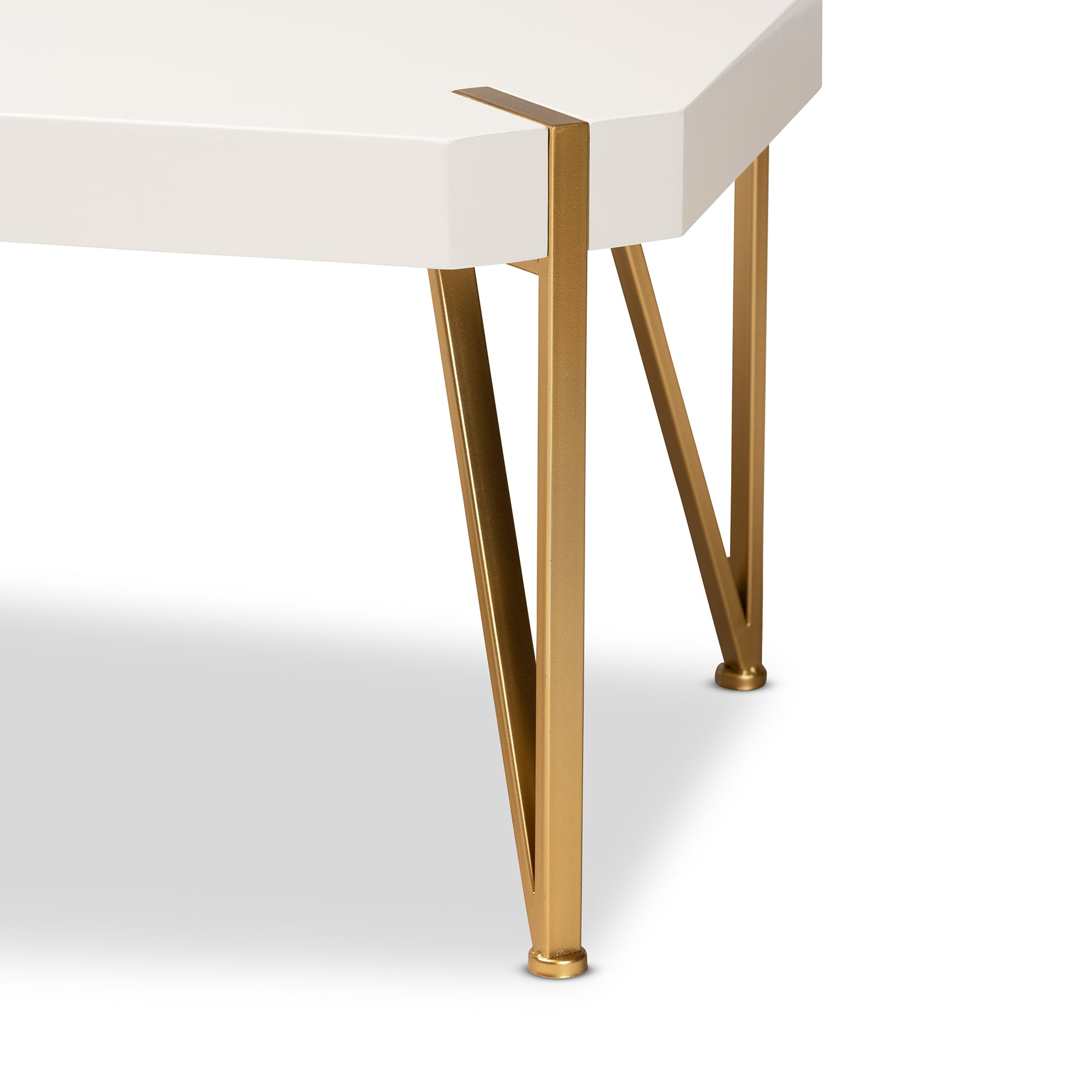 Baxton Studio Kassa Contemporary Glam and Luxe Brushed Gold Metal and White Finished Wood Coffee Table