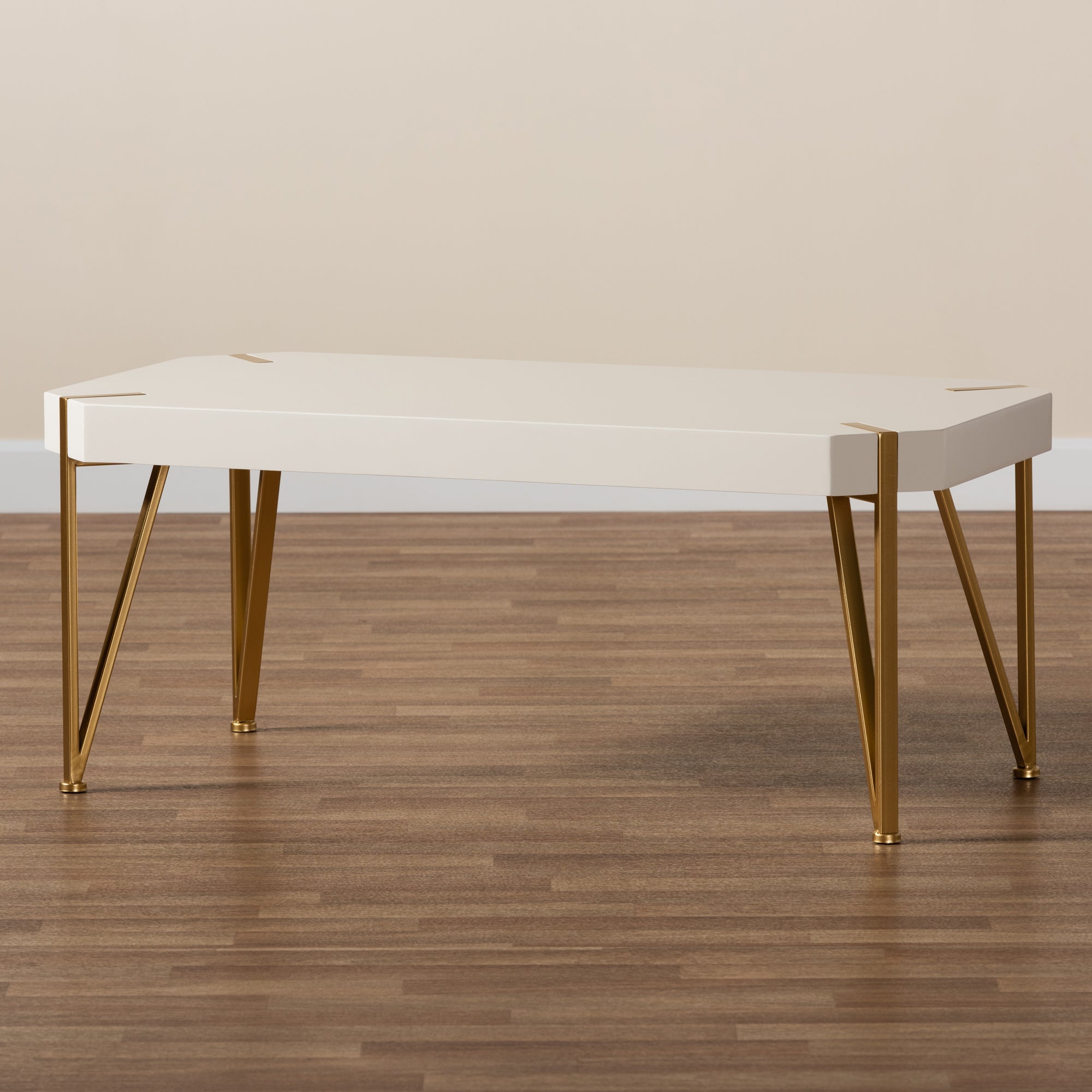 Baxton Studio Kassa Contemporary Glam and Luxe Brushed Gold Metal and White Finished Wood Coffee Table