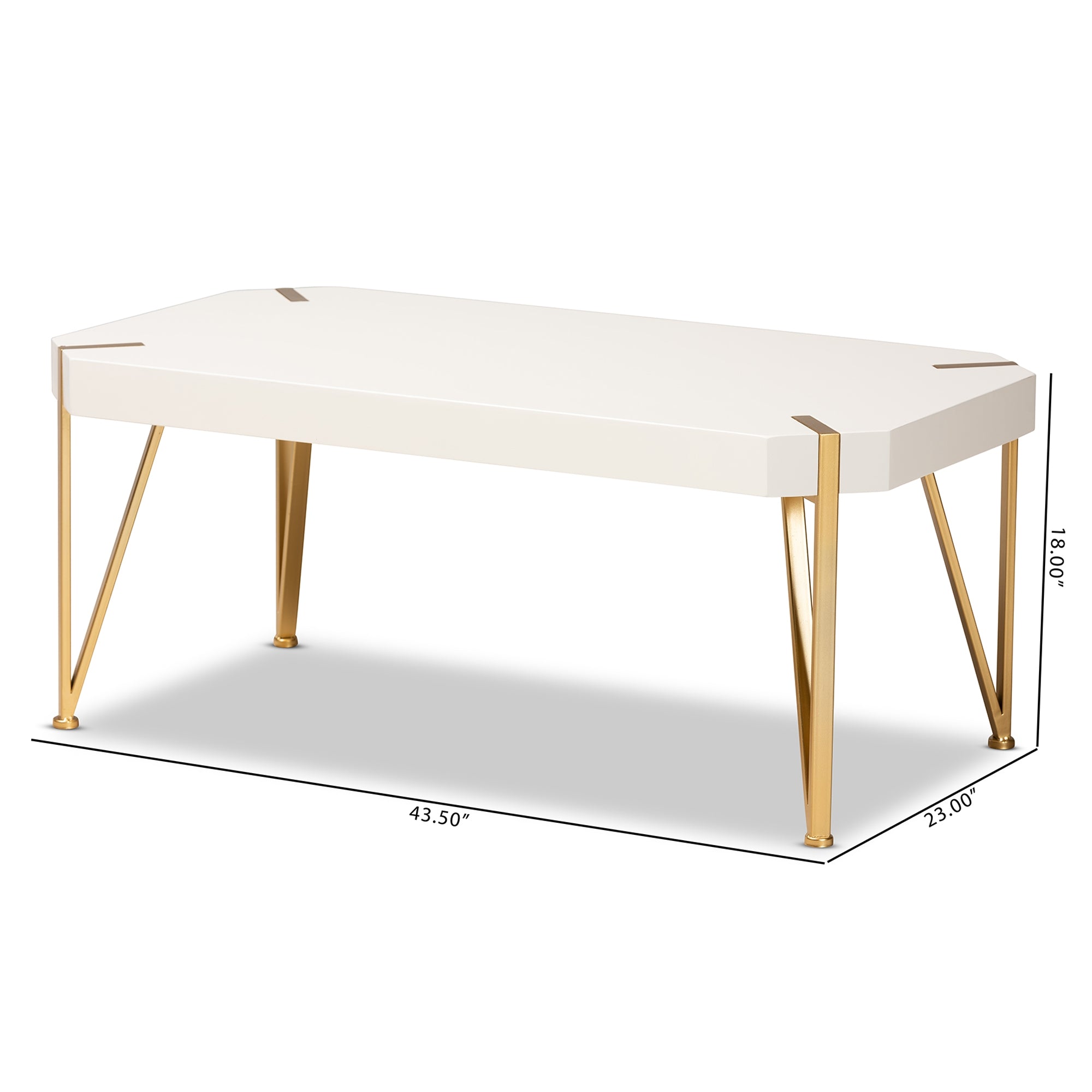 Baxton Studio Kassa Contemporary Glam and Luxe Brushed Gold Metal and White Finished Wood Coffee Table
