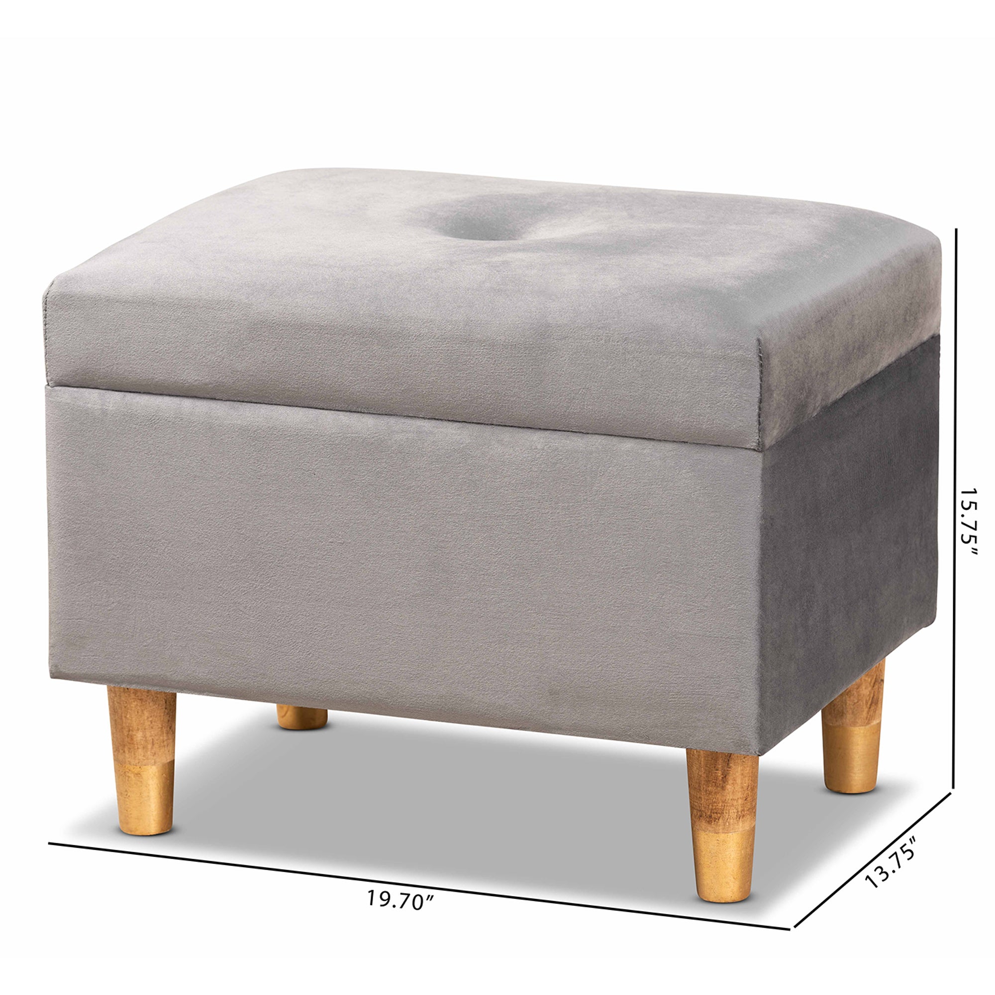 Baxton Studio Elias Modern and Contemporary Grey Velvet Fabric Upholstered and Oak Brown Finished Wood Storage Ottoman