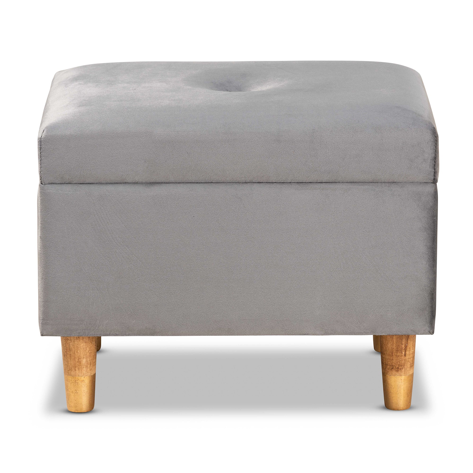 Baxton Studio Elias Modern and Contemporary Grey Velvet Fabric Upholstered and Oak Brown Finished Wood Storage Ottoman