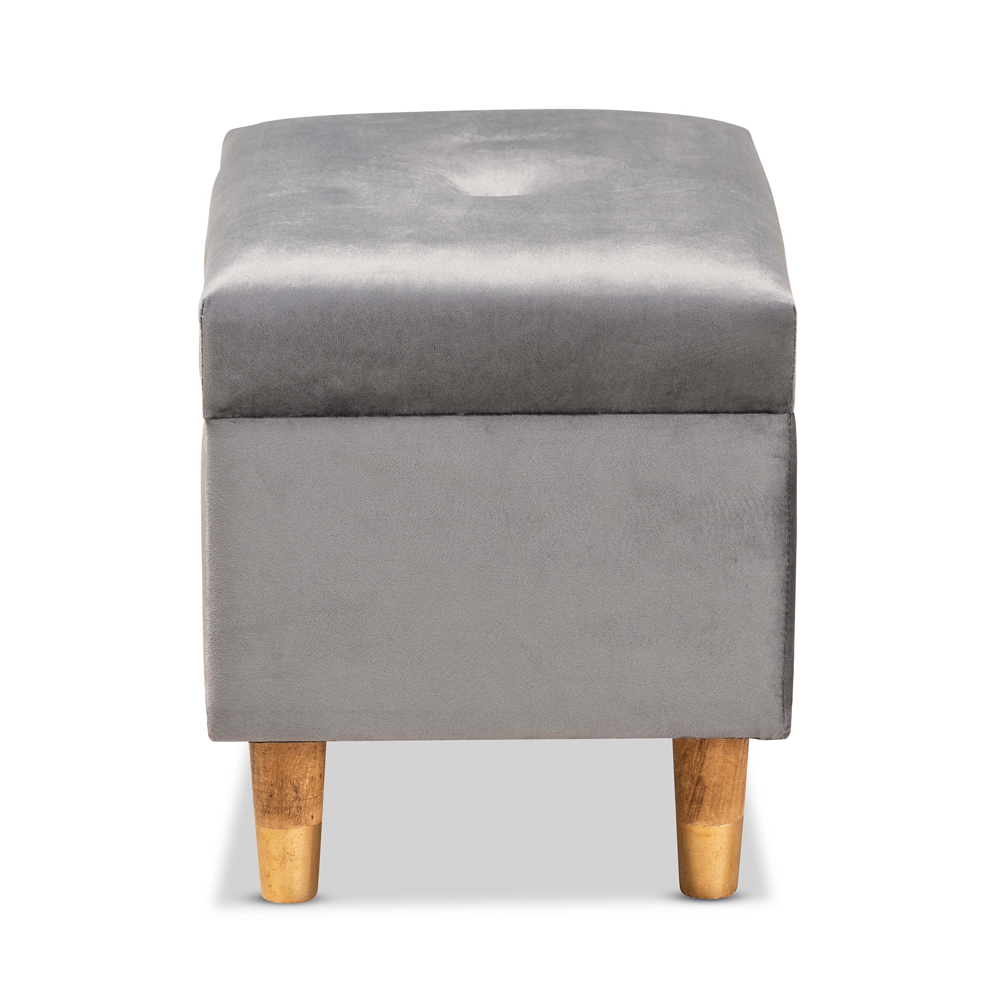 Baxton Studio Elias Modern and Contemporary Grey Velvet Fabric Upholstered and Oak Brown Finished Wood Storage Ottoman