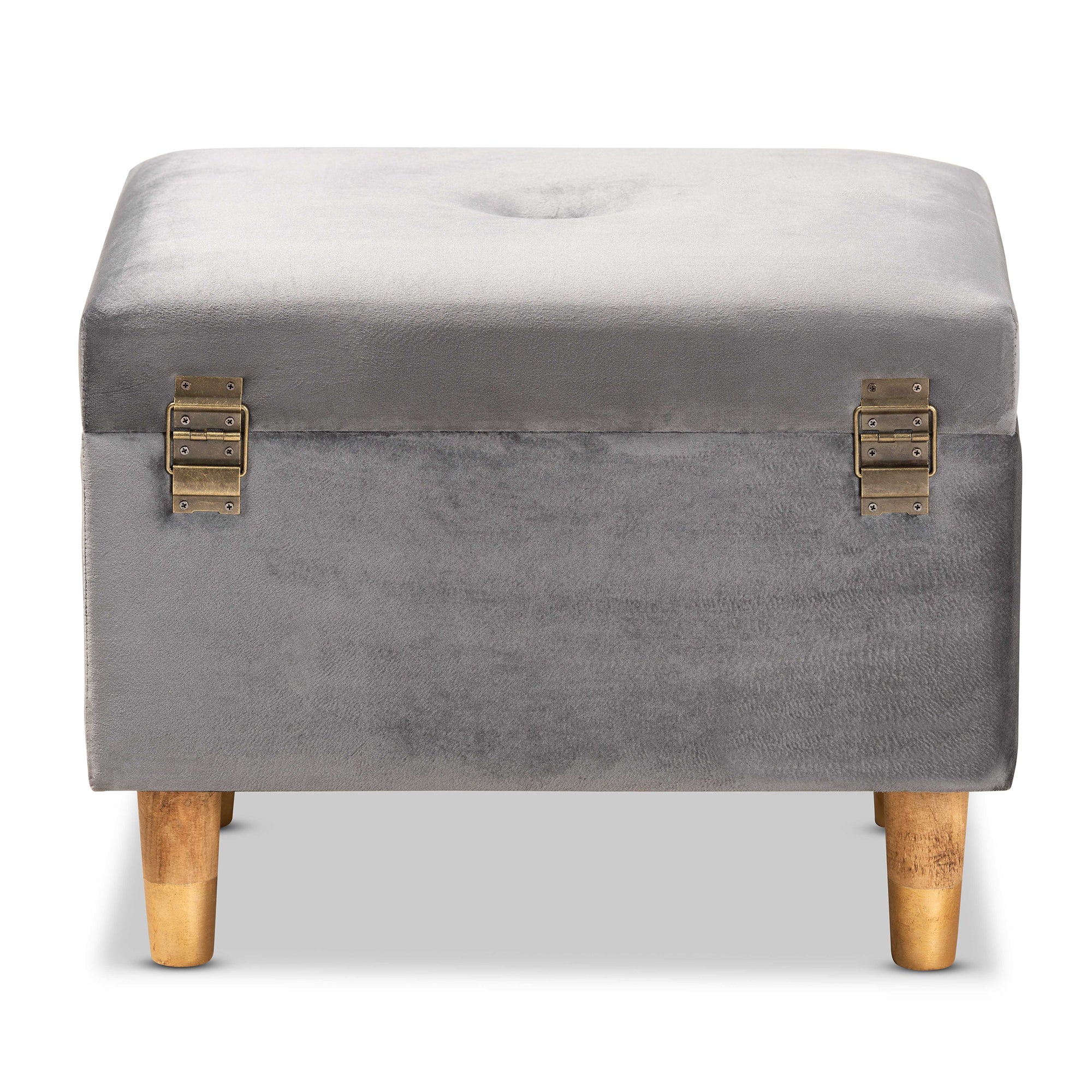 Baxton Studio Elias Modern and Contemporary Grey Velvet Fabric Upholstered and Oak Brown Finished Wood Storage Ottoman