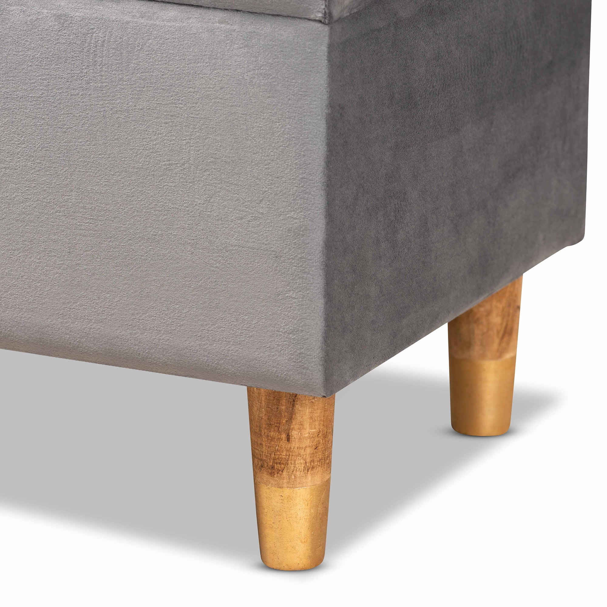 Baxton Studio Elias Modern and Contemporary Grey Velvet Fabric Upholstered and Oak Brown Finished Wood Storage Ottoman