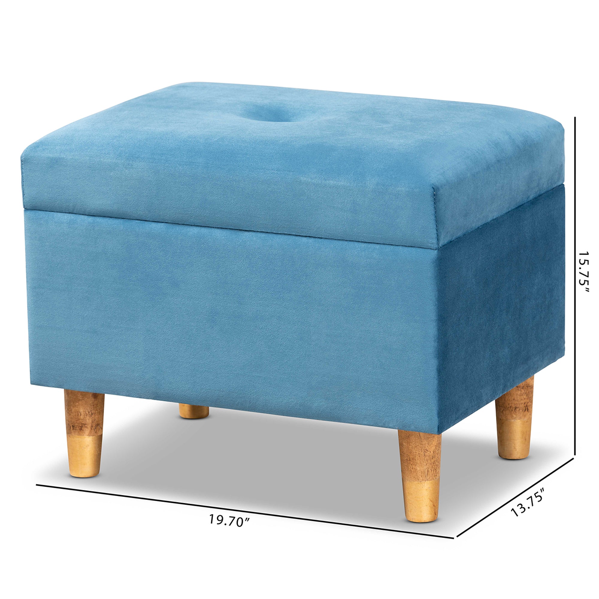 Baxton Studio Elias Modern and Contemporary Sky Blue Velvet Fabric Upholstered and Oak Brown Finished Wood Storage Ottoman