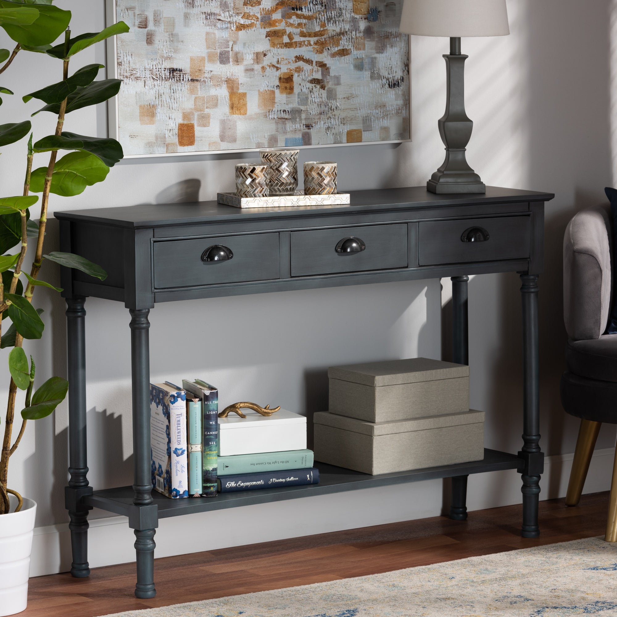 Baxton Studio Garvey French Provincial Grey Finished Wood 3-Drawer Entryway Console Table