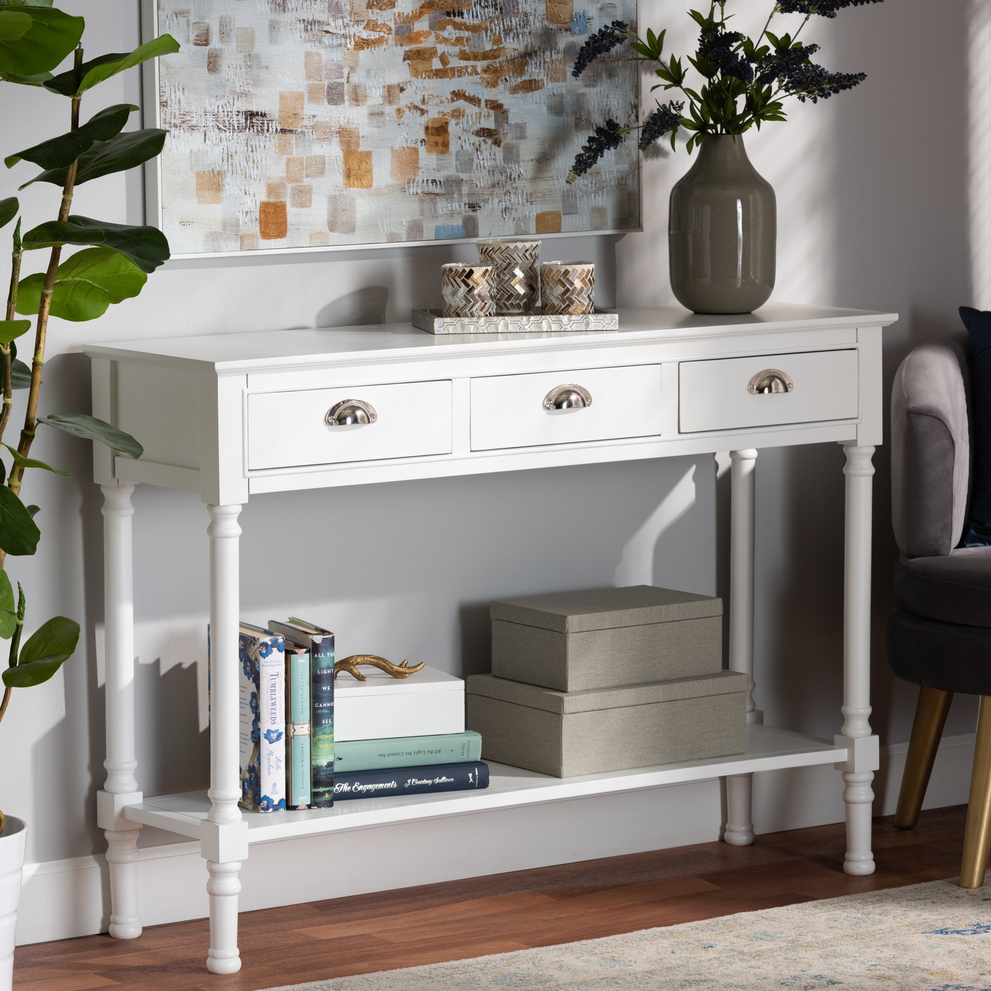 Baxton Studio Garvey French Provincial White Finished Wood 3-Drawer Entryway Console Table