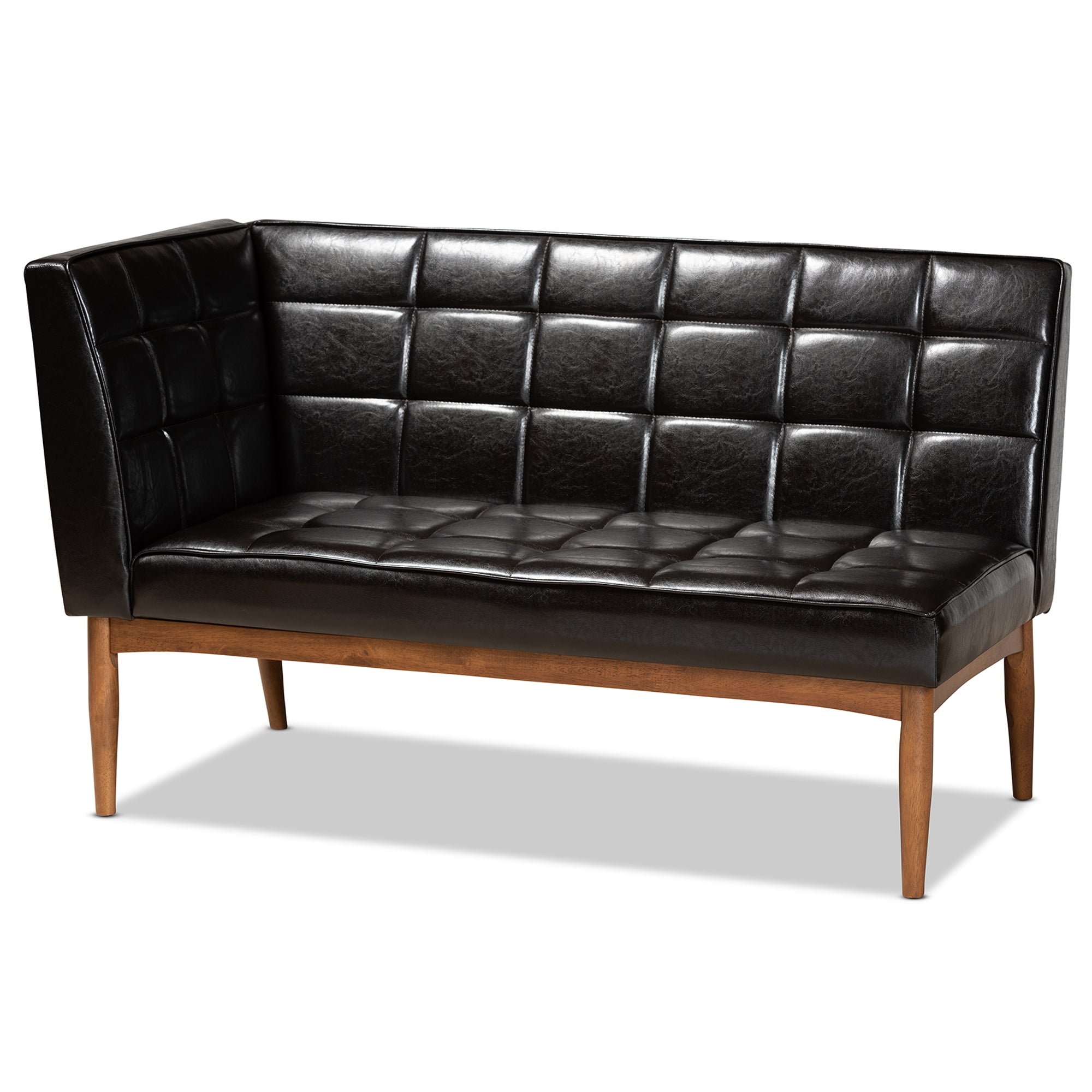 Baxton Studio Sanford Mid-Century Modern Dark Brown Faux Leather Upholstered and Walnut Brown Finished Wood 5-Piece Dining Nook Set