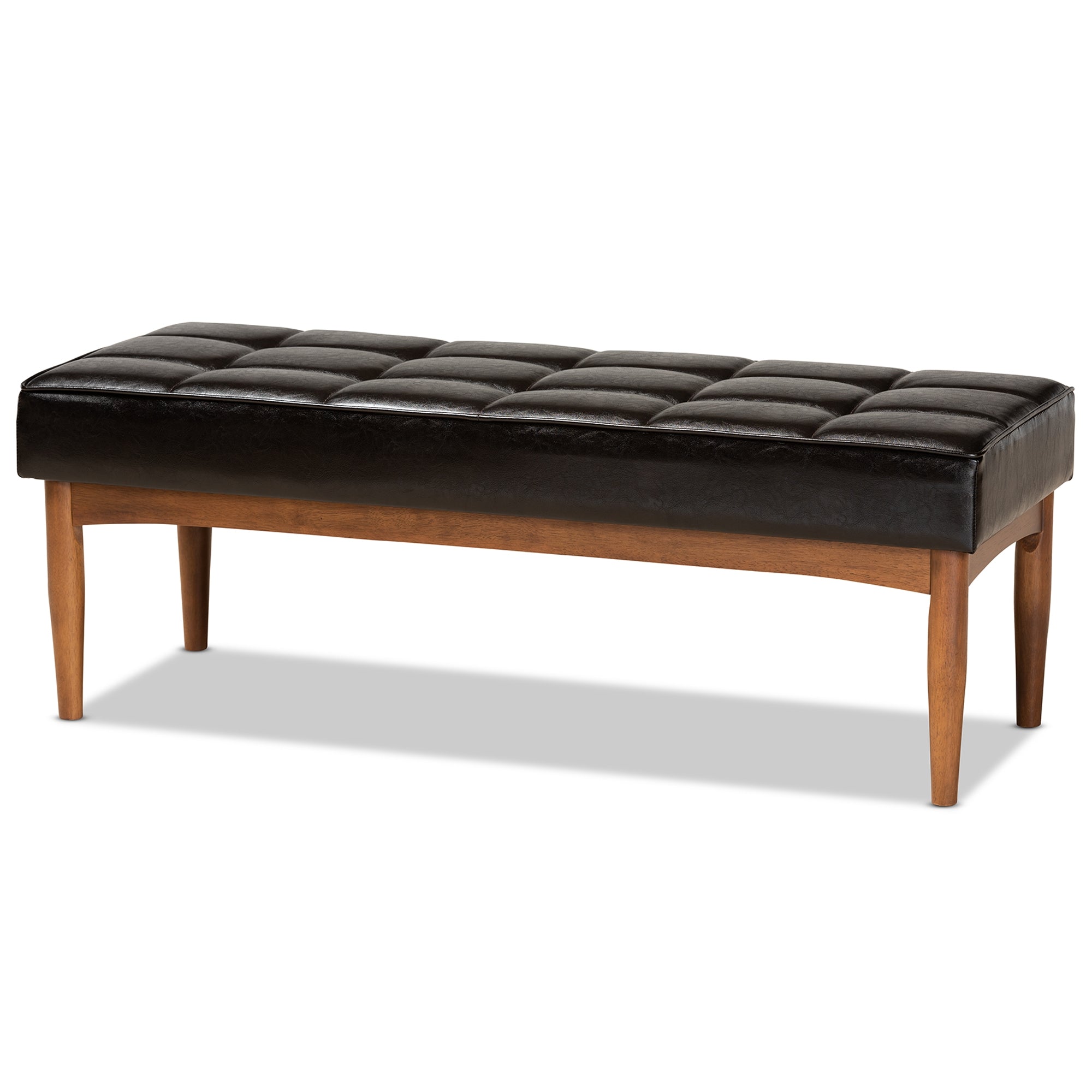 Baxton Studio Sanford Mid-Century Modern Dark Brown Faux Leather Upholstered and Walnut Brown Finished Wood 5-Piece Dining Nook Set