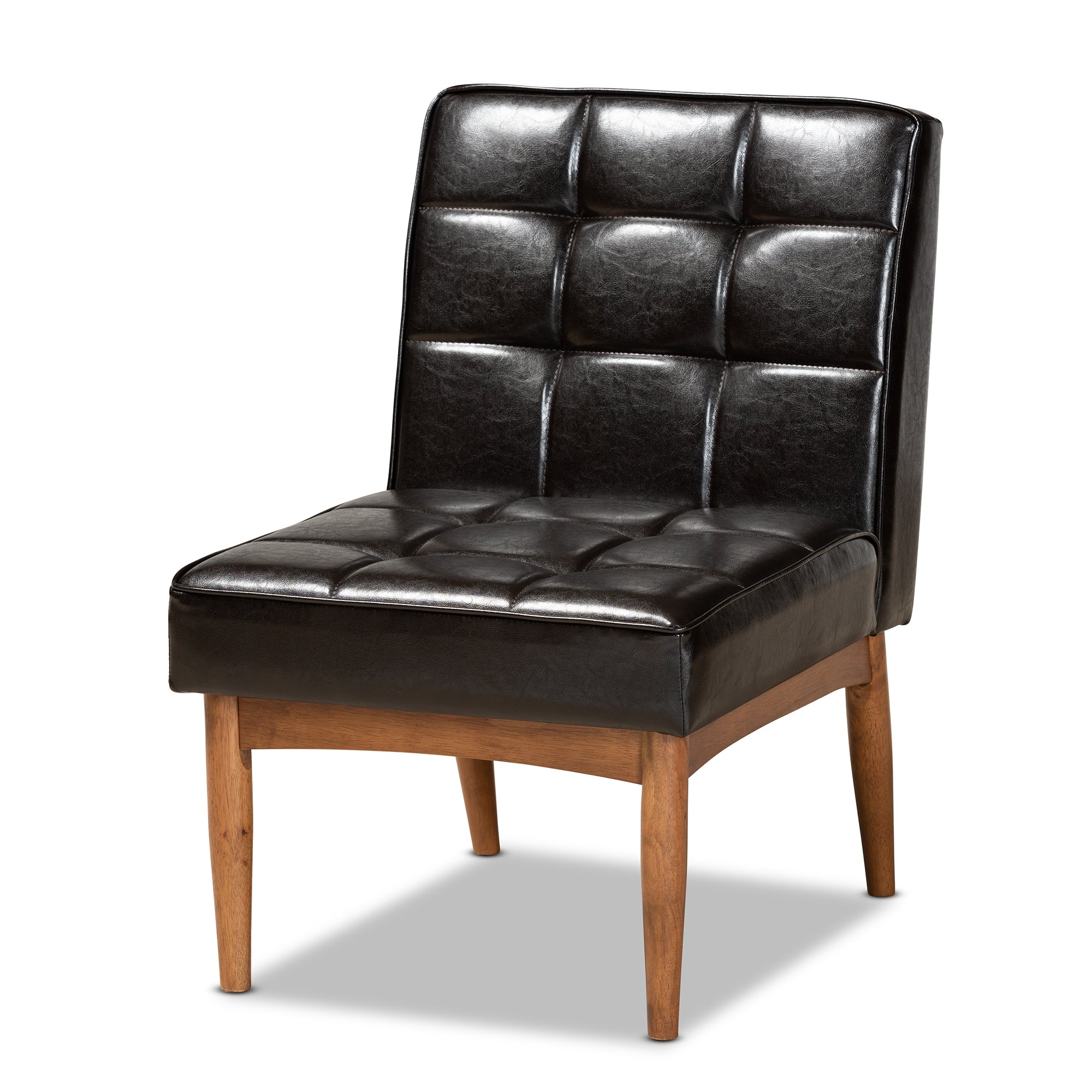 Baxton Studio Sanford Mid-Century Modern Dark Brown Faux Leather Upholstered and Walnut Brown Finished Wood 5-Piece Dining Nook Set