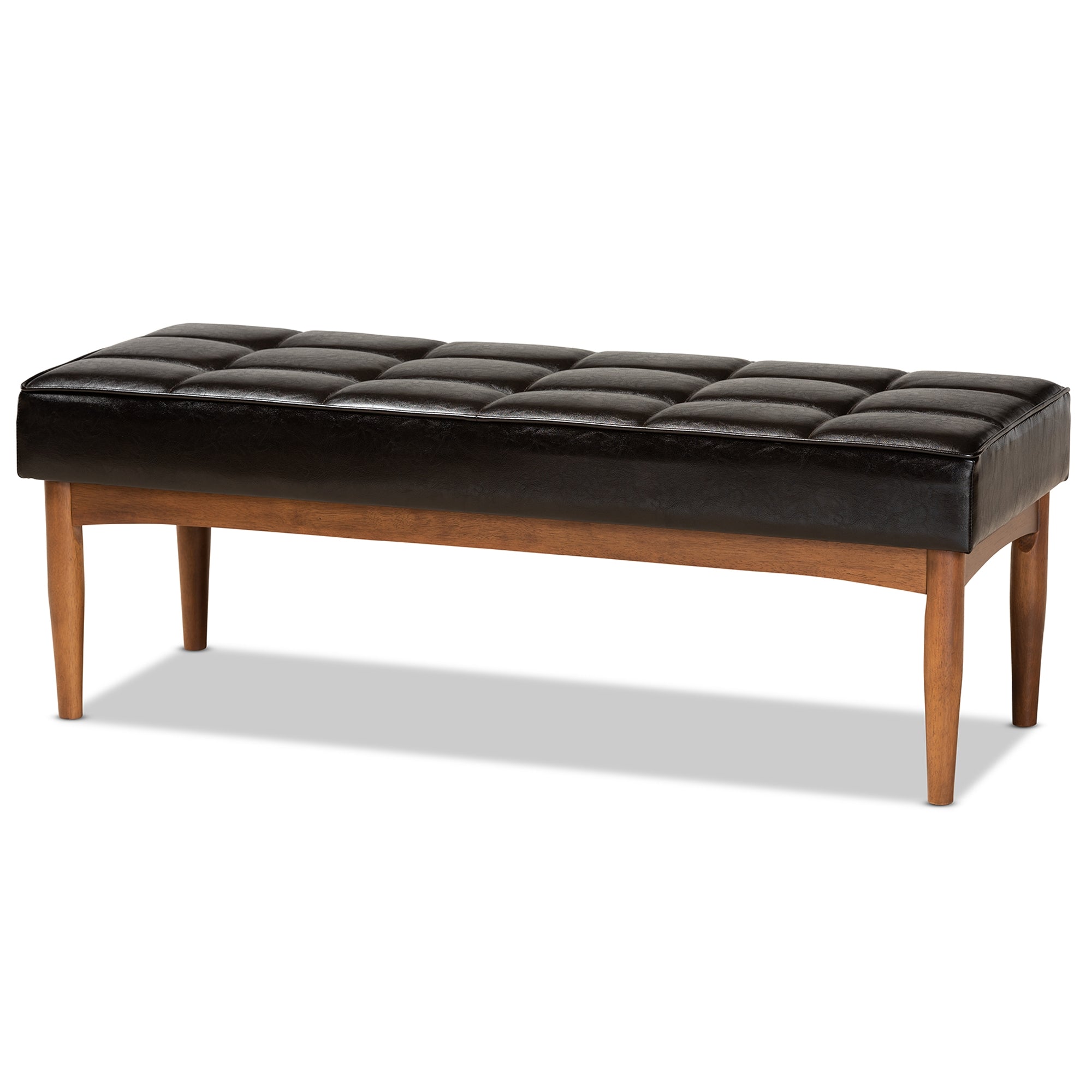 Baxton Studio Sanford Mid-Century Modern Dark Brown Faux Leather Upholstered and Walnut Brown Finished Wood 4-Piece Dining Nook Set