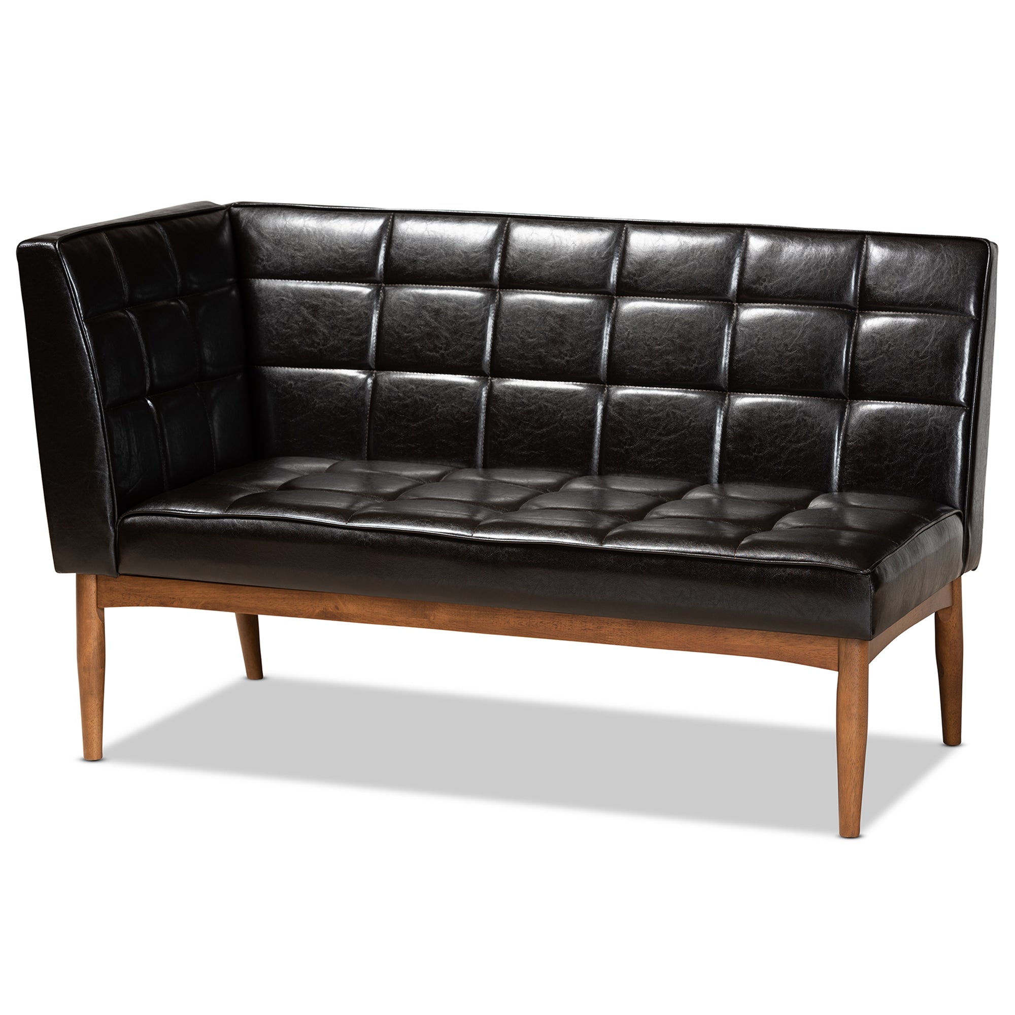 Baxton Studio Sanford Mid-Century Modern Dark Brown Faux Leather Upholstered and Walnut Brown Finished Wood 2-Piece Dining Nook Banquette Set