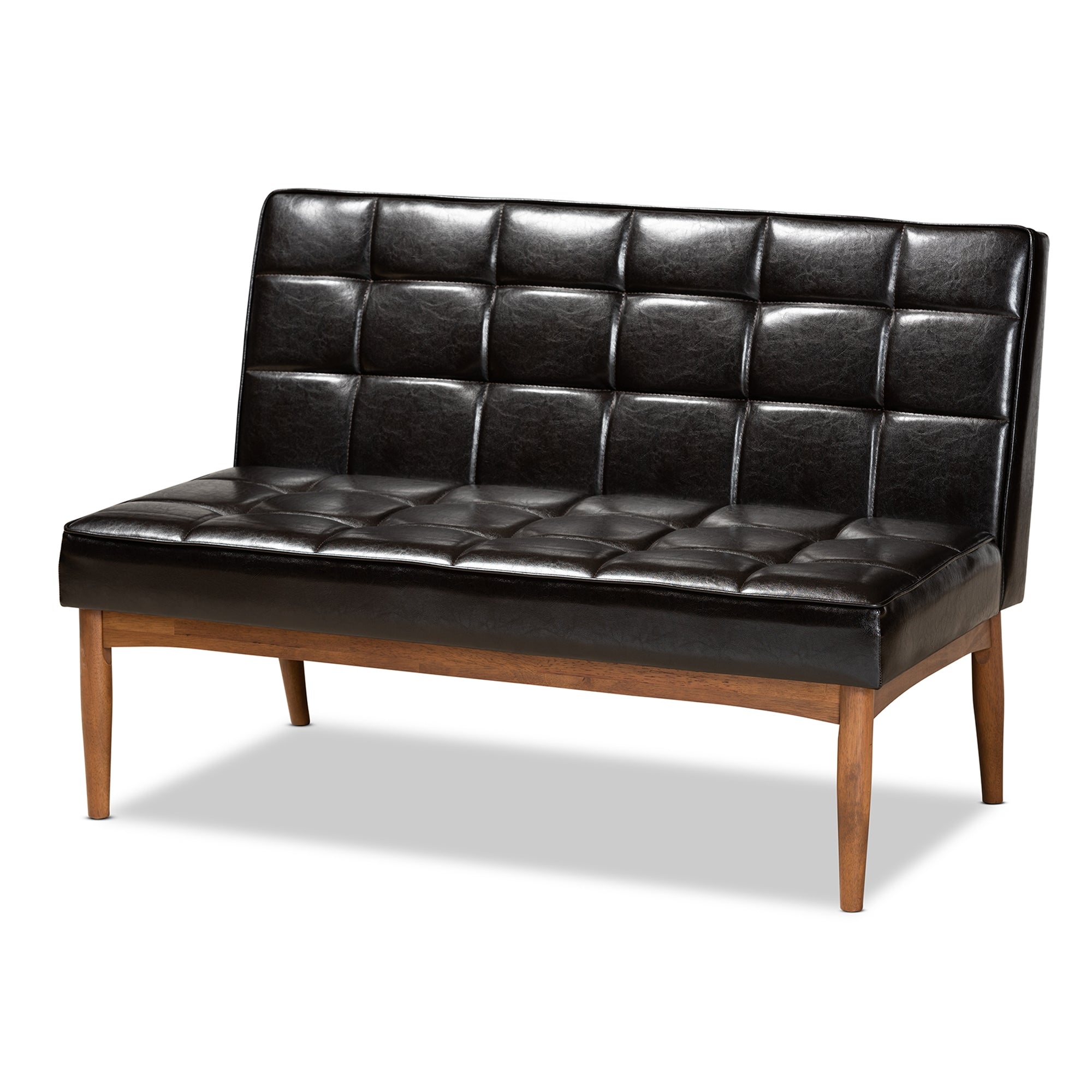 Baxton Studio Sanford Mid-Century Modern Dark Brown Faux Leather Upholstered and Walnut Brown Finished Wood 3-Piece Dining Nook Set