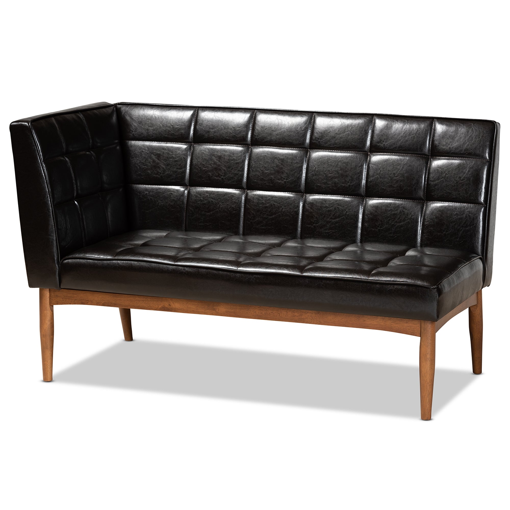 Baxton Studio Sanford Mid-Century Modern Dark Brown Faux Leather Upholstered and Walnut Brown Finished Wood 3-Piece Dining Nook Set