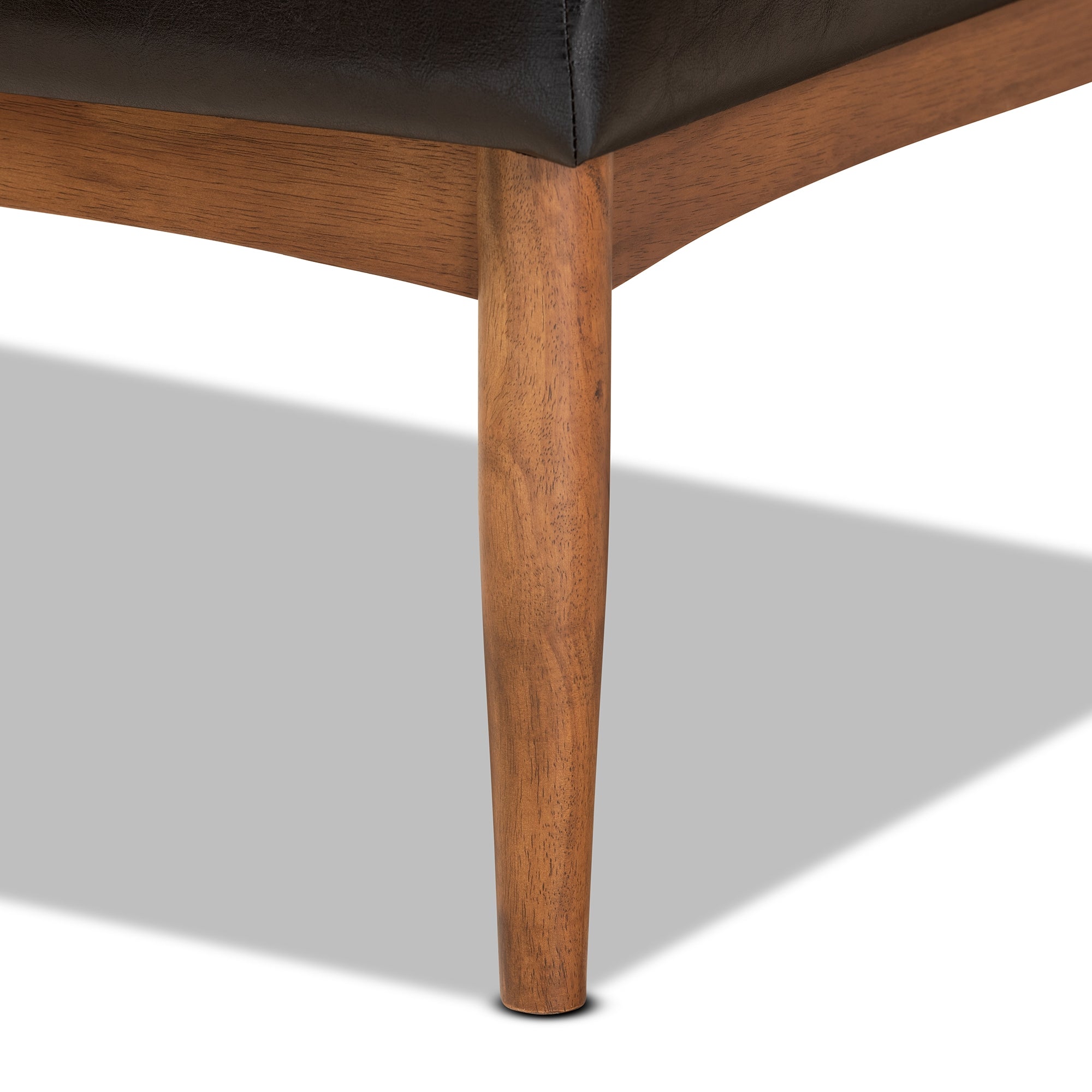 Baxton Studio Sanford Mid-Century Modern Dark Brown Faux Leather Upholstered and Walnut Brown Finished Wood 3-Piece Dining Nook Set