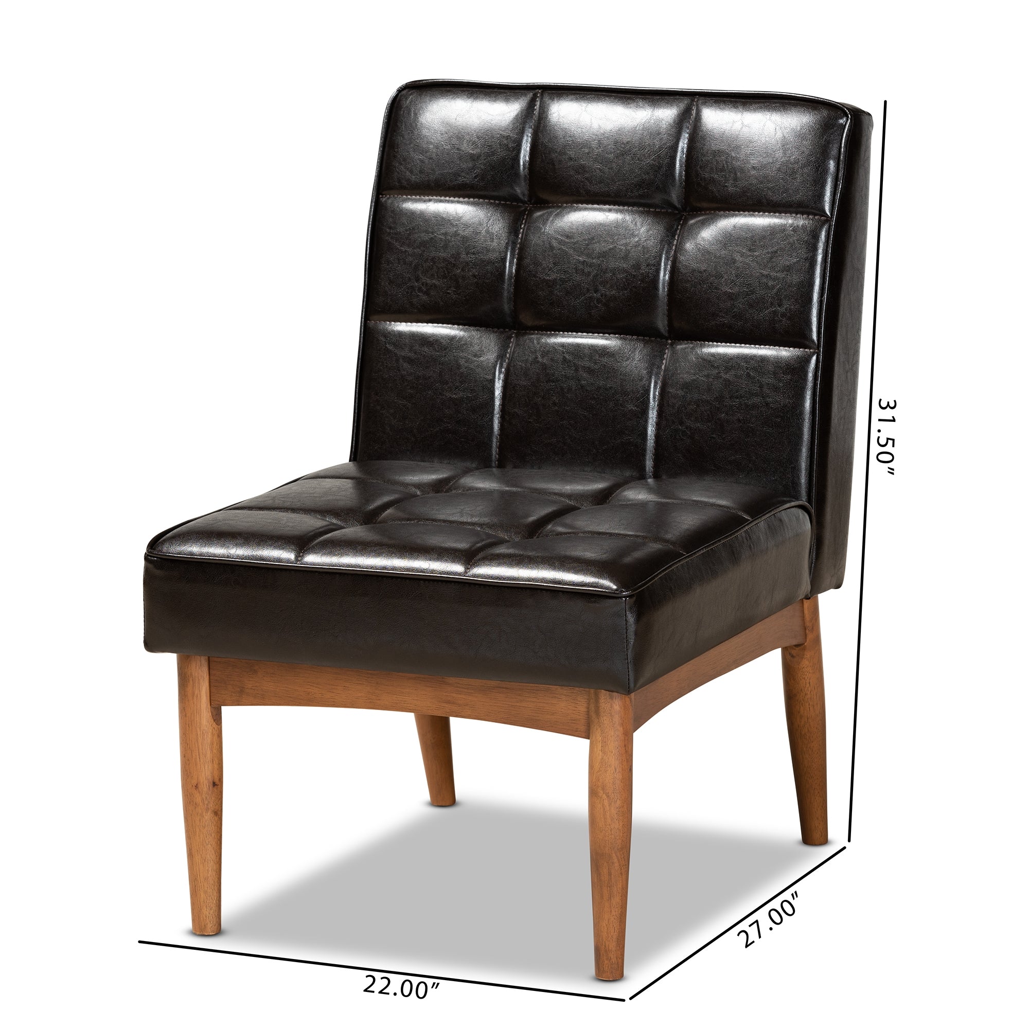 Baxton Studio Sanford Mid-Century Modern Dark Brown Faux Leather Upholstered and Walnut Brown Finished Wood Dining Chair