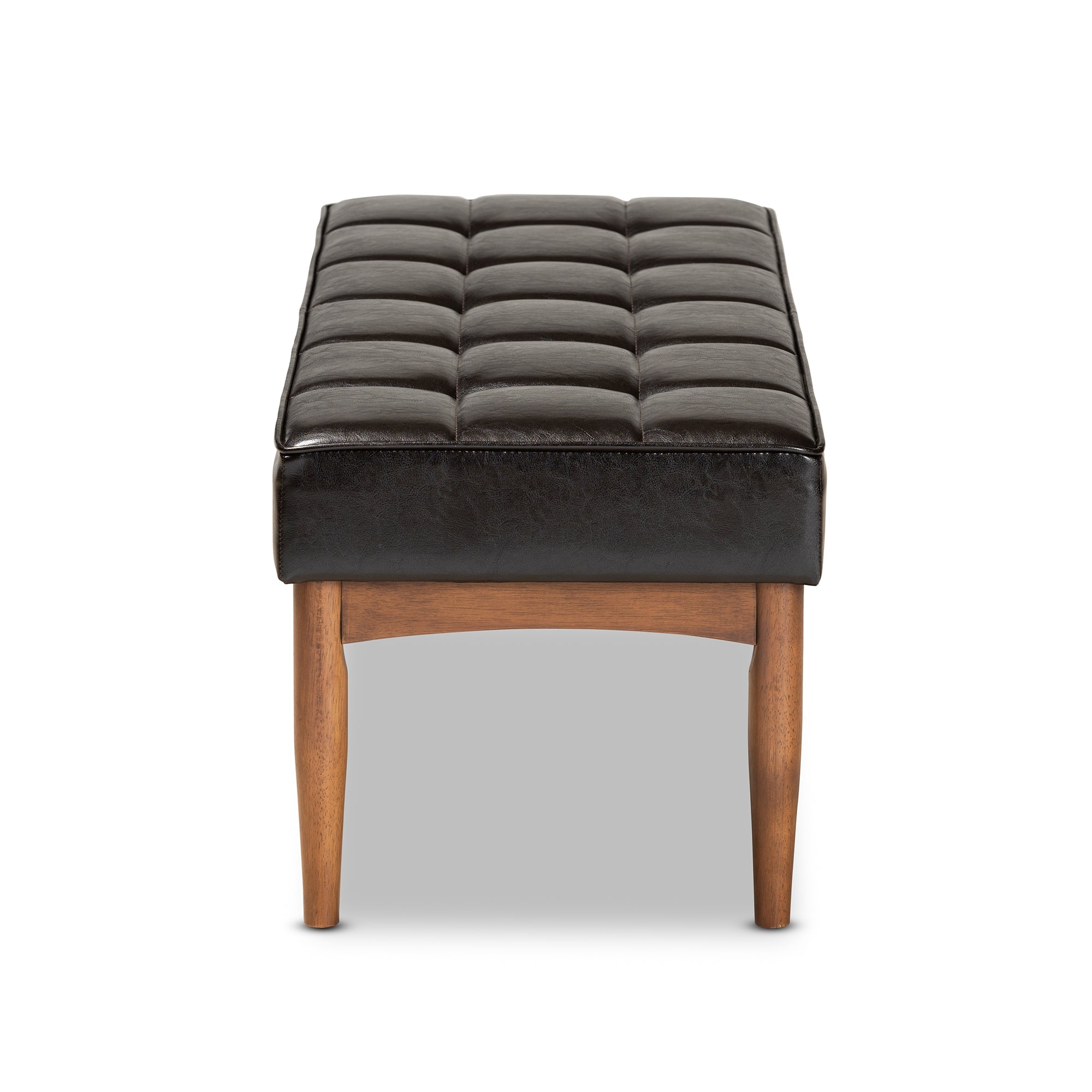 Baxton Studio Sanford Mid-Century Modern Dark Brown Faux Leather Upholstered and Walnut Brown Finished Wood Dining Bench