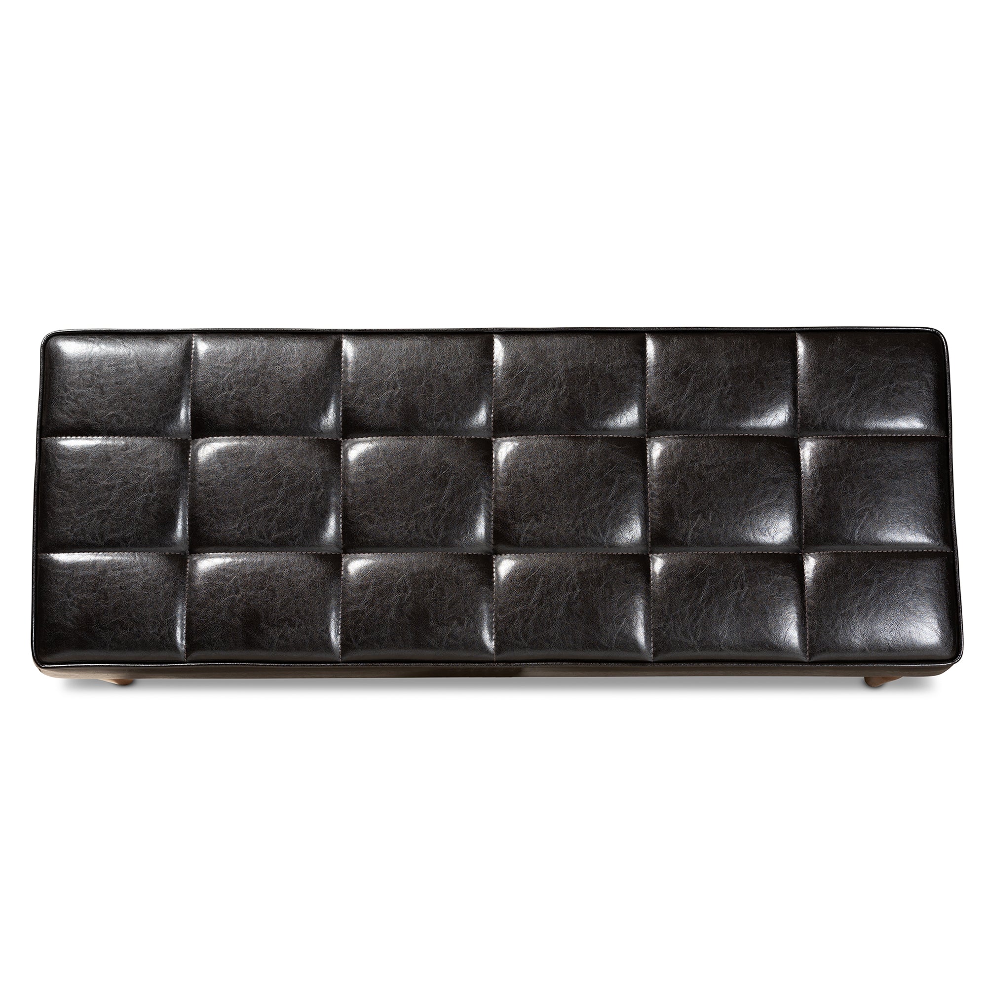 Baxton Studio Sanford Mid-Century Modern Dark Brown Faux Leather Upholstered and Walnut Brown Finished Wood Dining Bench