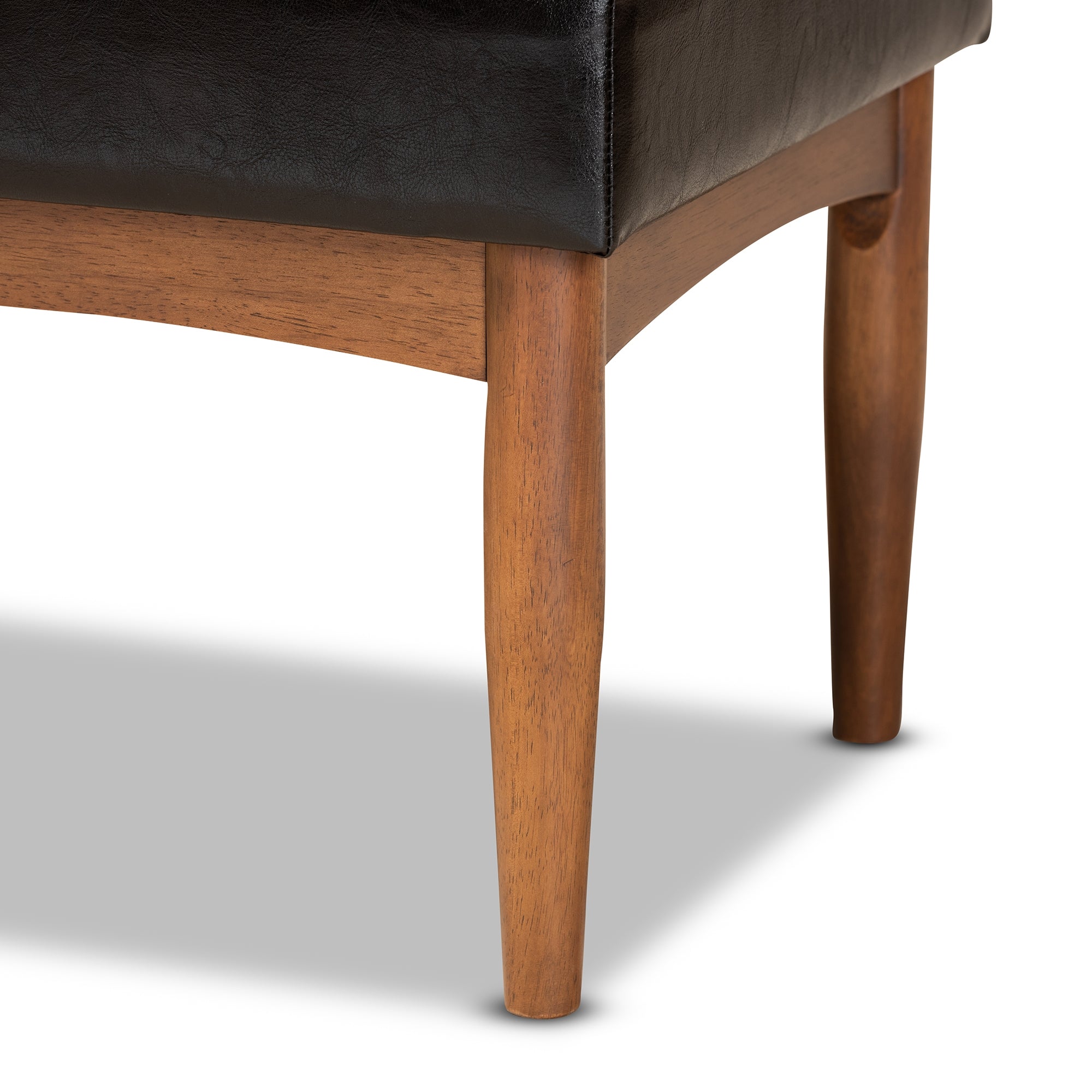 Baxton Studio Sanford Mid-Century Modern Dark Brown Faux Leather Upholstered and Walnut Brown Finished Wood Dining Bench