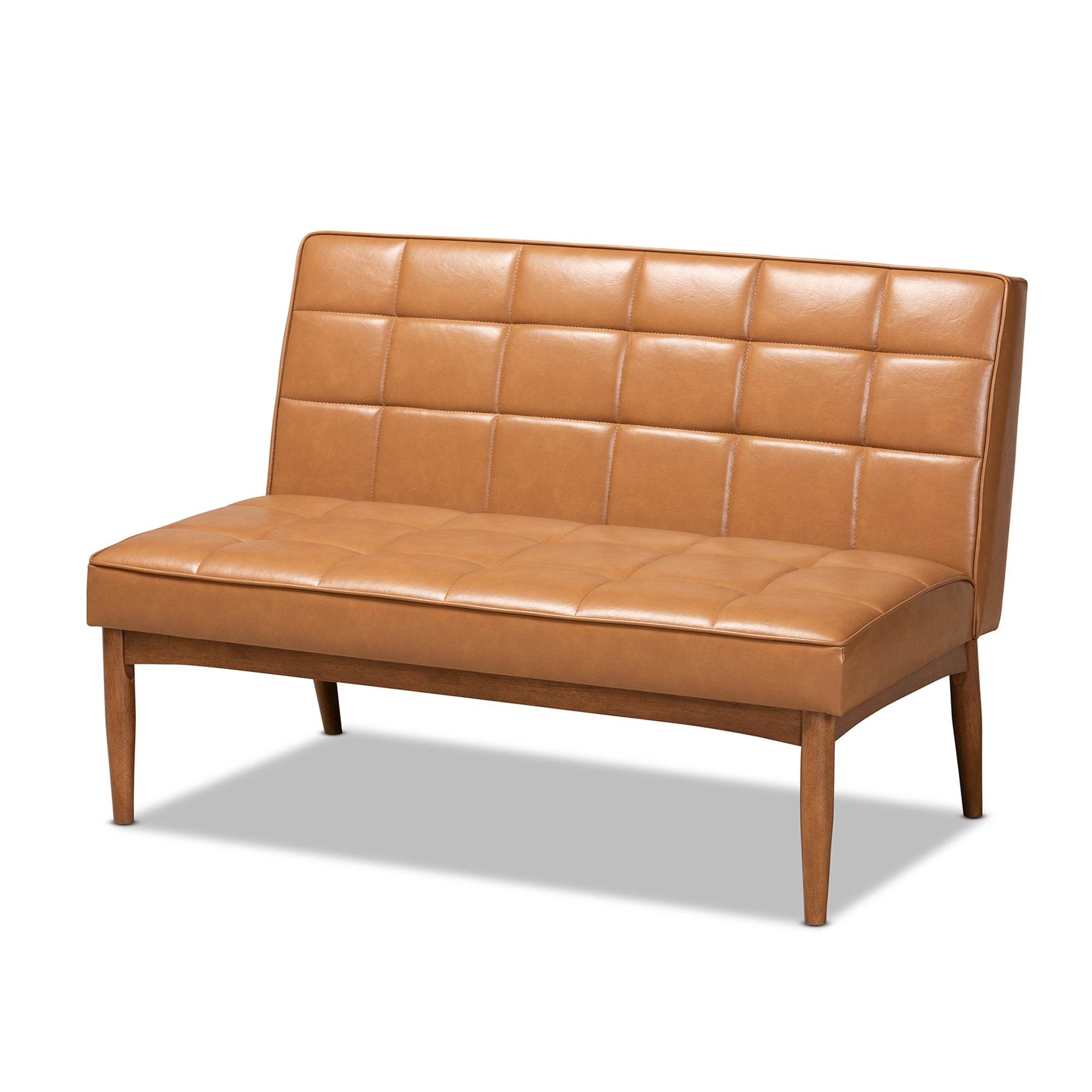 Baxton Studio Sanford Mid-Century Modern Tan Faux Leather Upholstered and Walnut Brown Finished Wood 5-Piece Dining Nook Set