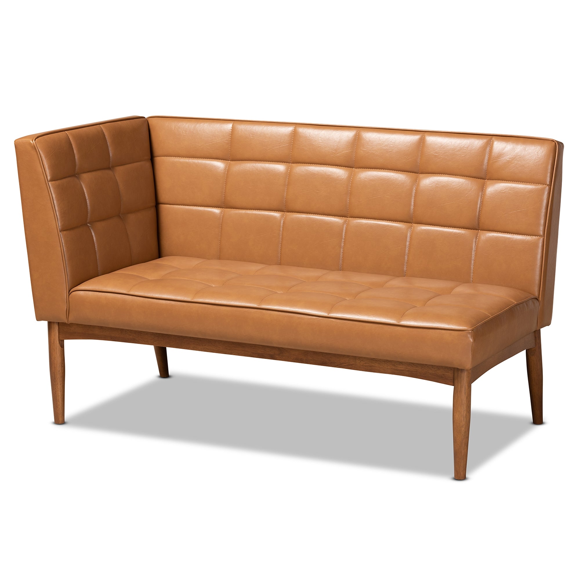 Baxton Studio Sanford Mid-Century Modern Tan Faux Leather Upholstered and Walnut Brown Finished Wood 5-Piece Dining Nook Set
