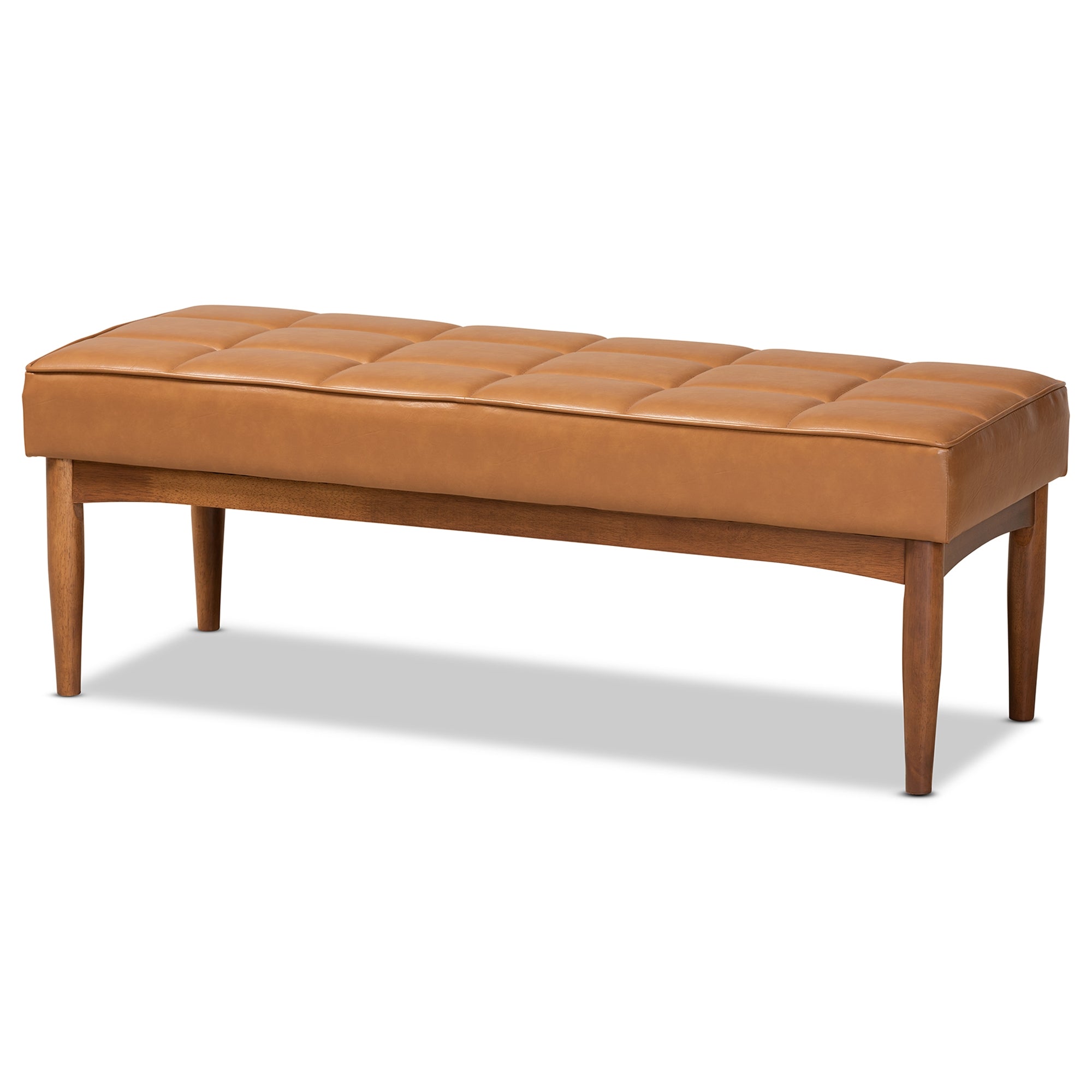 Baxton Studio Sanford Mid-Century Modern Tan Faux Leather Upholstered and Walnut Brown Finished Wood 5-Piece Dining Nook Set