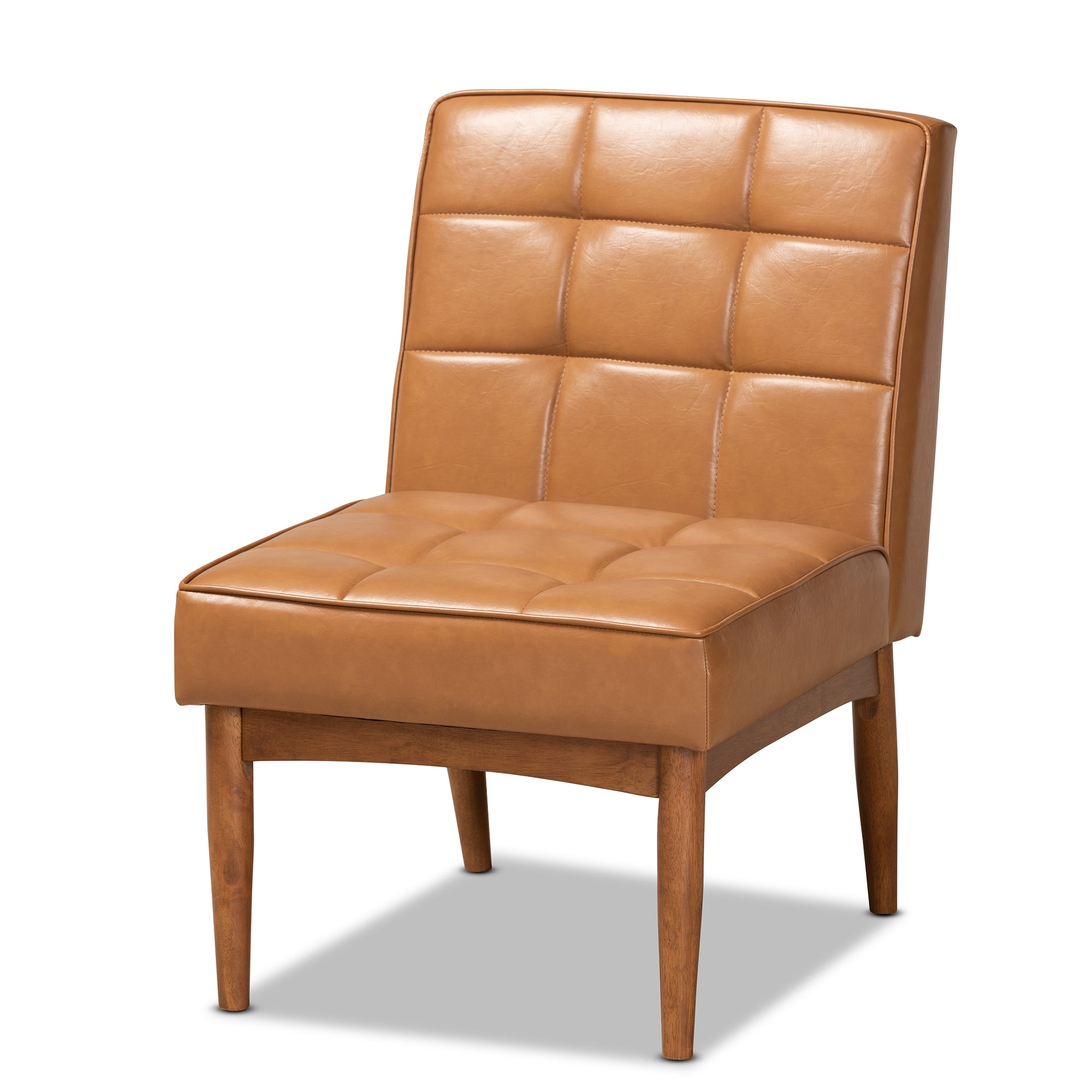 Baxton Studio Sanford Mid-Century Modern Tan Faux Leather Upholstered and Walnut Brown Finished Wood 5-Piece Dining Nook Set