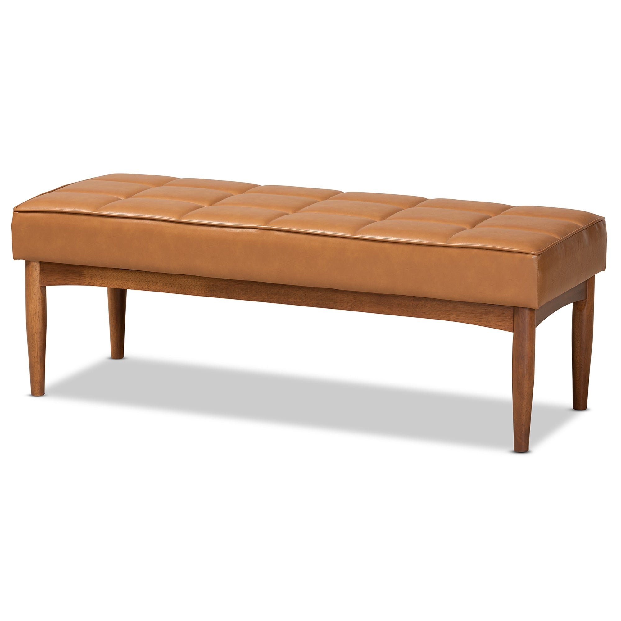 Baxton Studio Sanford Mid-Century Modern Tan Faux Leather Upholstered and Walnut Brown Finished Wood 4-Piece Dining Nook Set