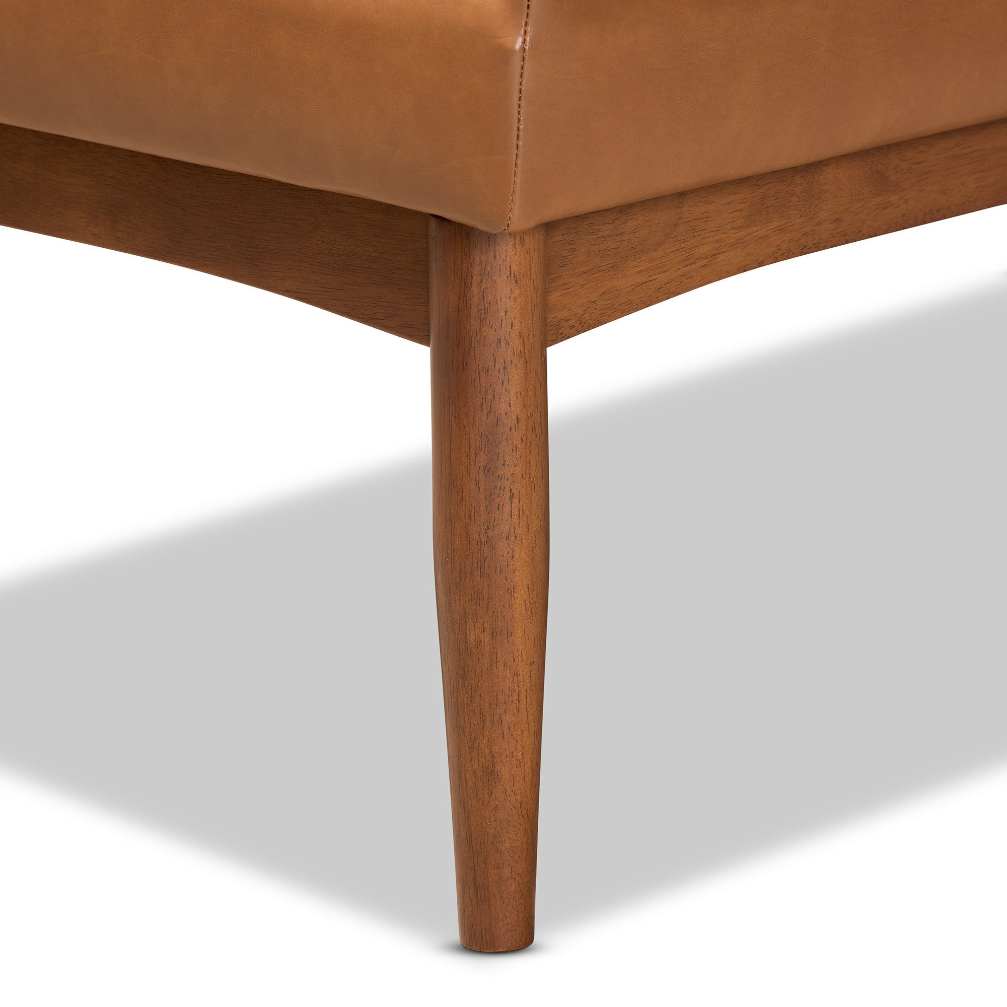 Baxton Studio Sanford Mid-Century Modern Tan Faux Leather Upholstered and Walnut Brown Finished Wood 4-Piece Dining Nook Set