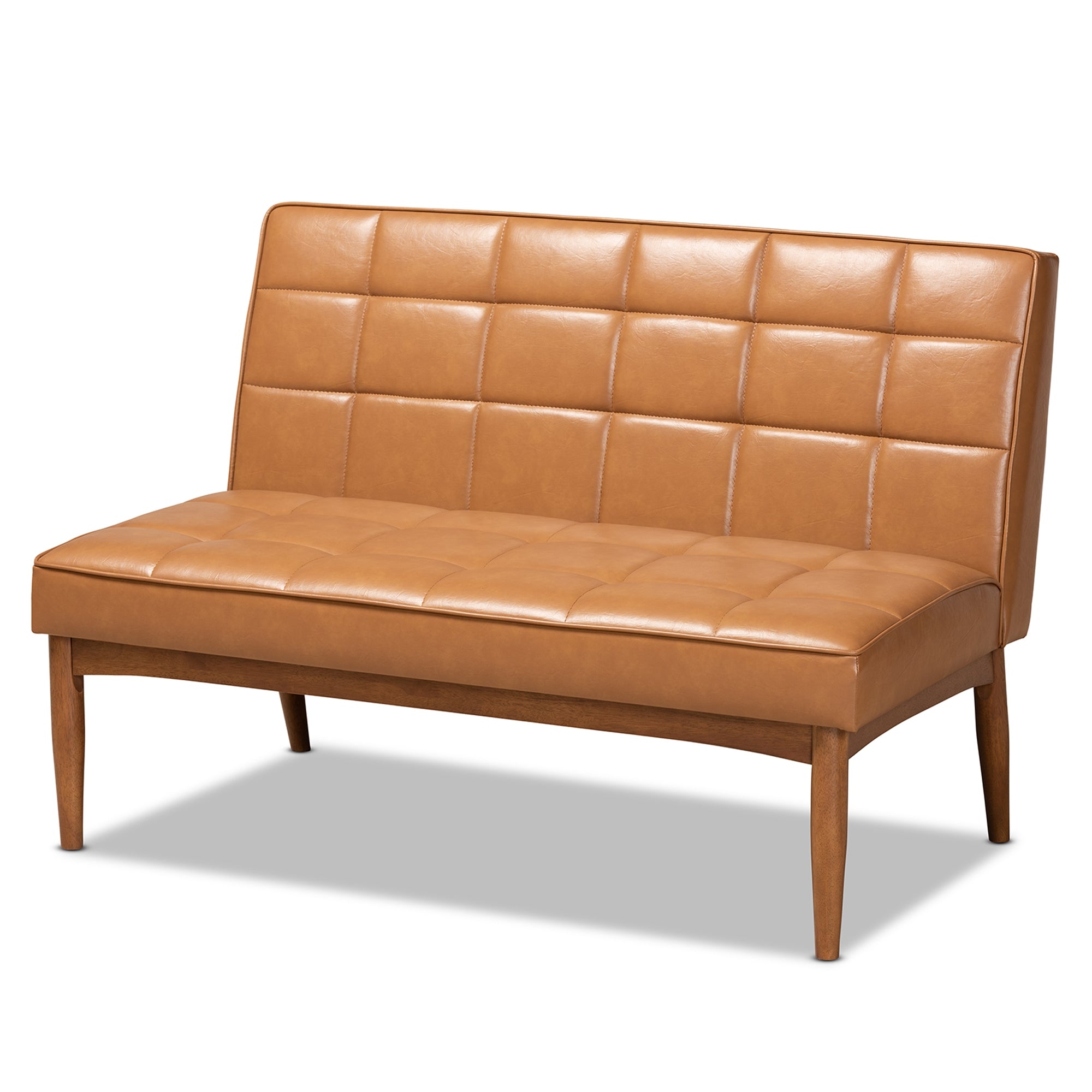 Baxton Studio Sanford Mid-Century Modern Tan Faux Leather Upholstered and Walnut Brown Finished Wood 2-Piece Dining Nook Banquette Set