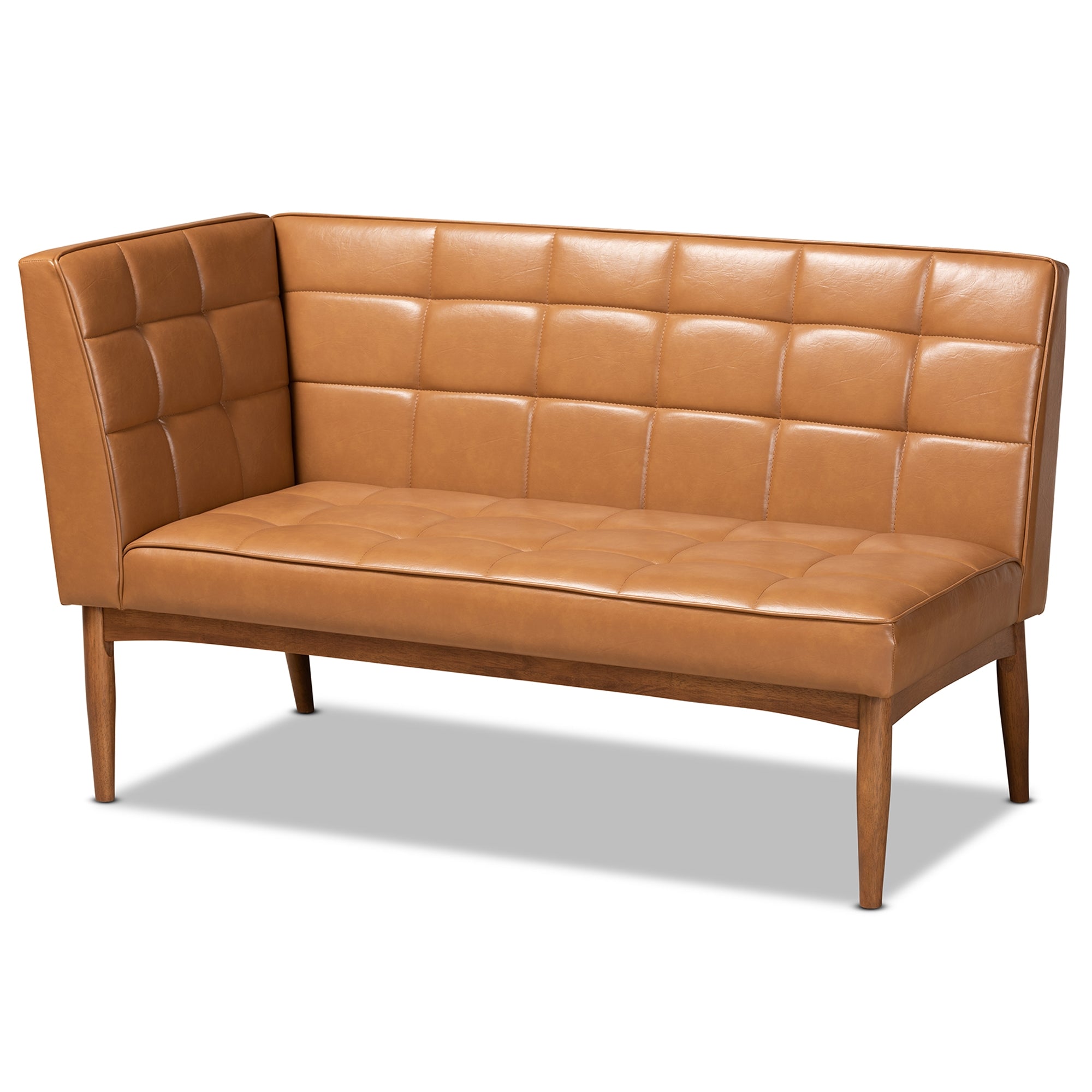 Baxton Studio Sanford Mid-Century Modern Tan Faux Leather Upholstered and Walnut Brown Finished Wood 2-Piece Dining Nook Banquette Set
