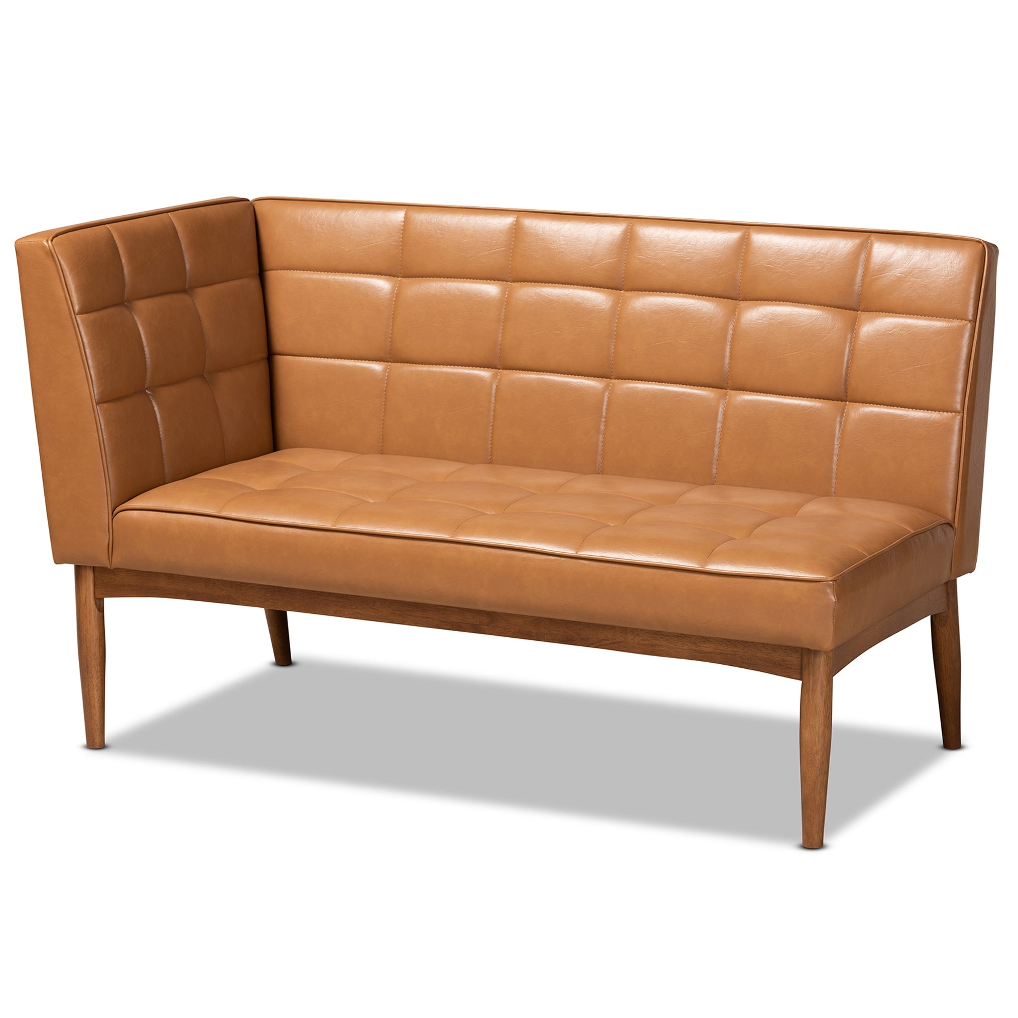 Baxton Studio Sanford Mid-Century Modern Tan Faux Leather Upholstered and Walnut Brown Finished Wood 3-Piece Dining Nook Set