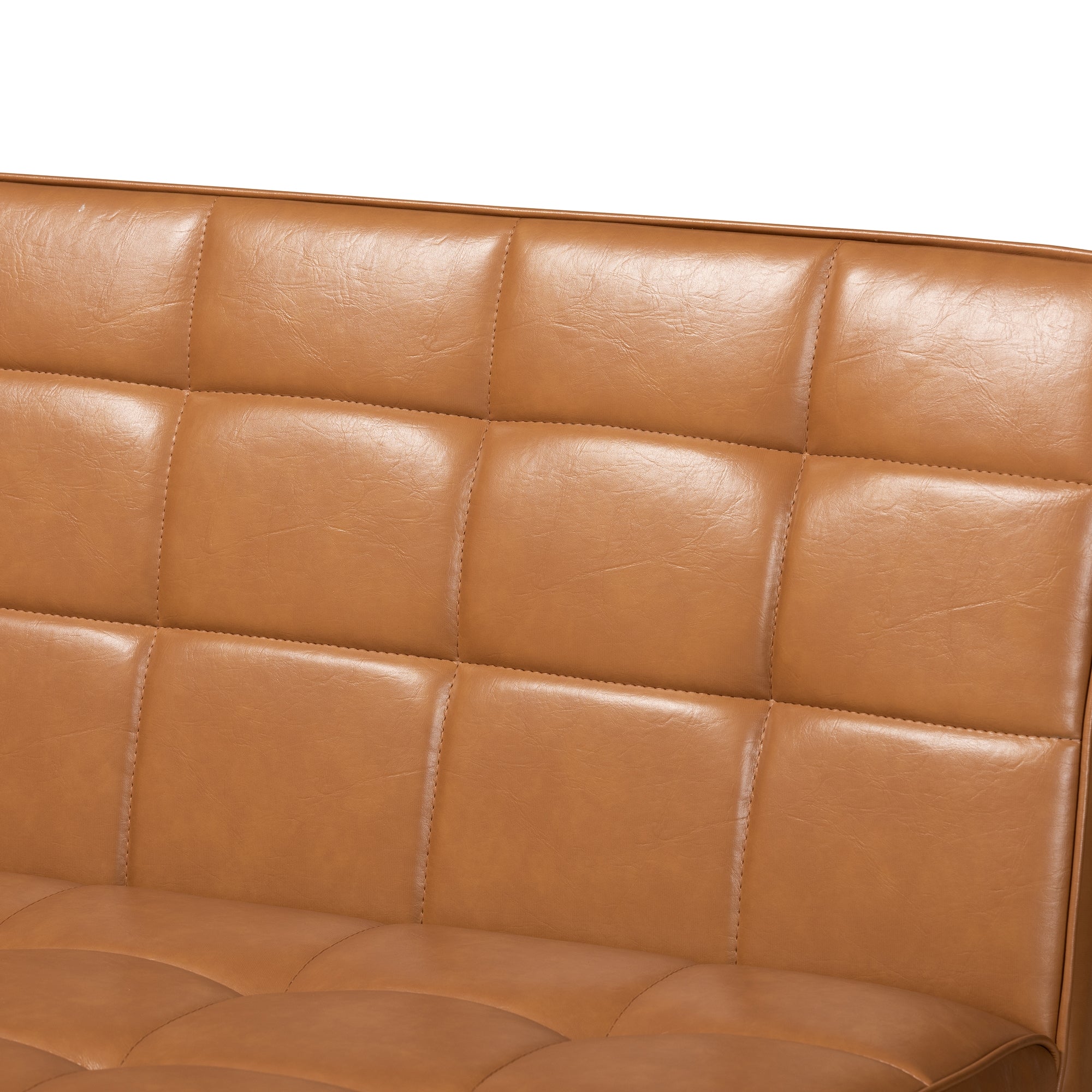 Baxton Studio Sanford Mid-Century Modern Tan Faux Leather Upholstered and Walnut Brown Finished Wood 3-Piece Dining Nook Set