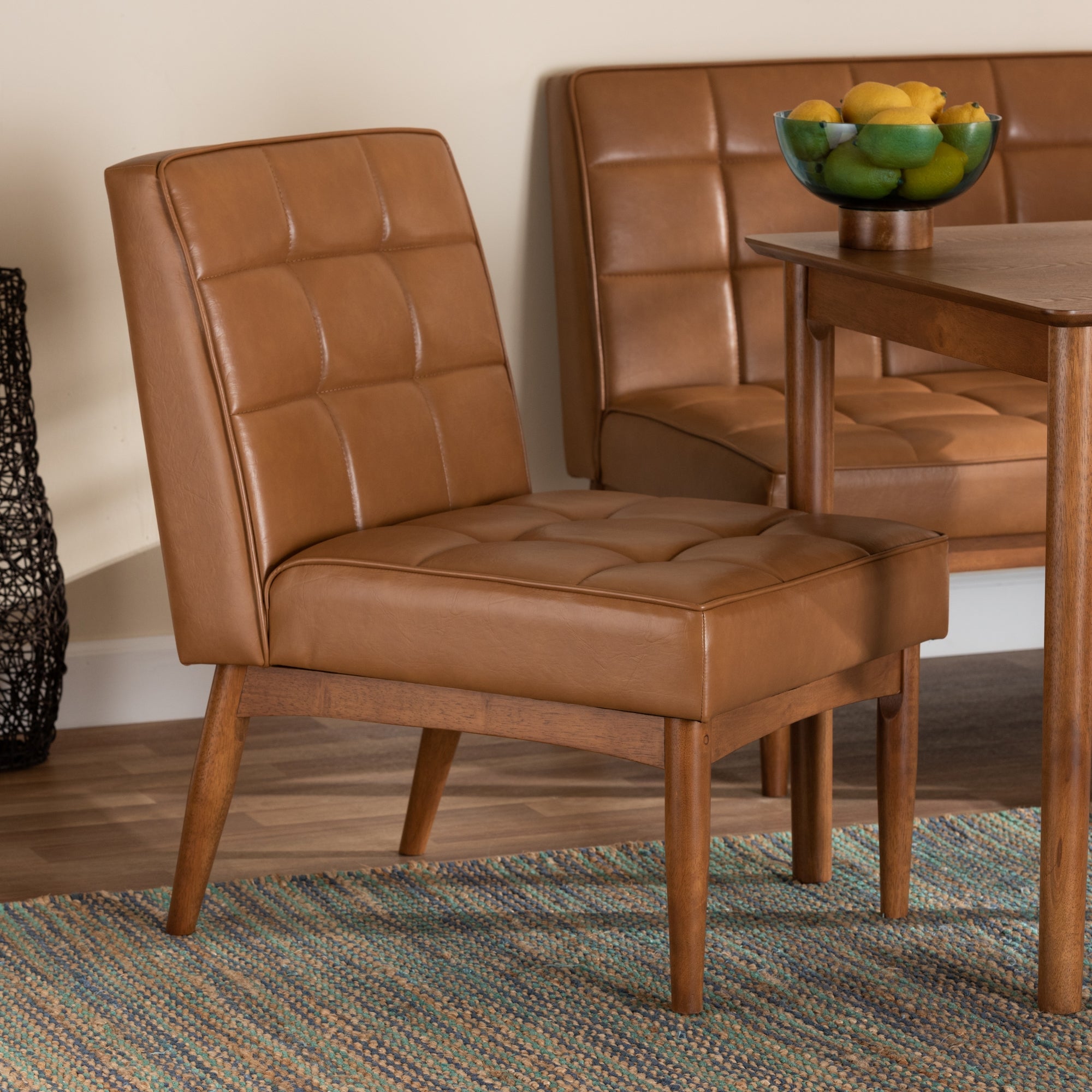 Baxton Studio Sanford Mid-Century Modern Tan Faux Leather Upholstered and Walnut Brown Finished Wood Dining Chair