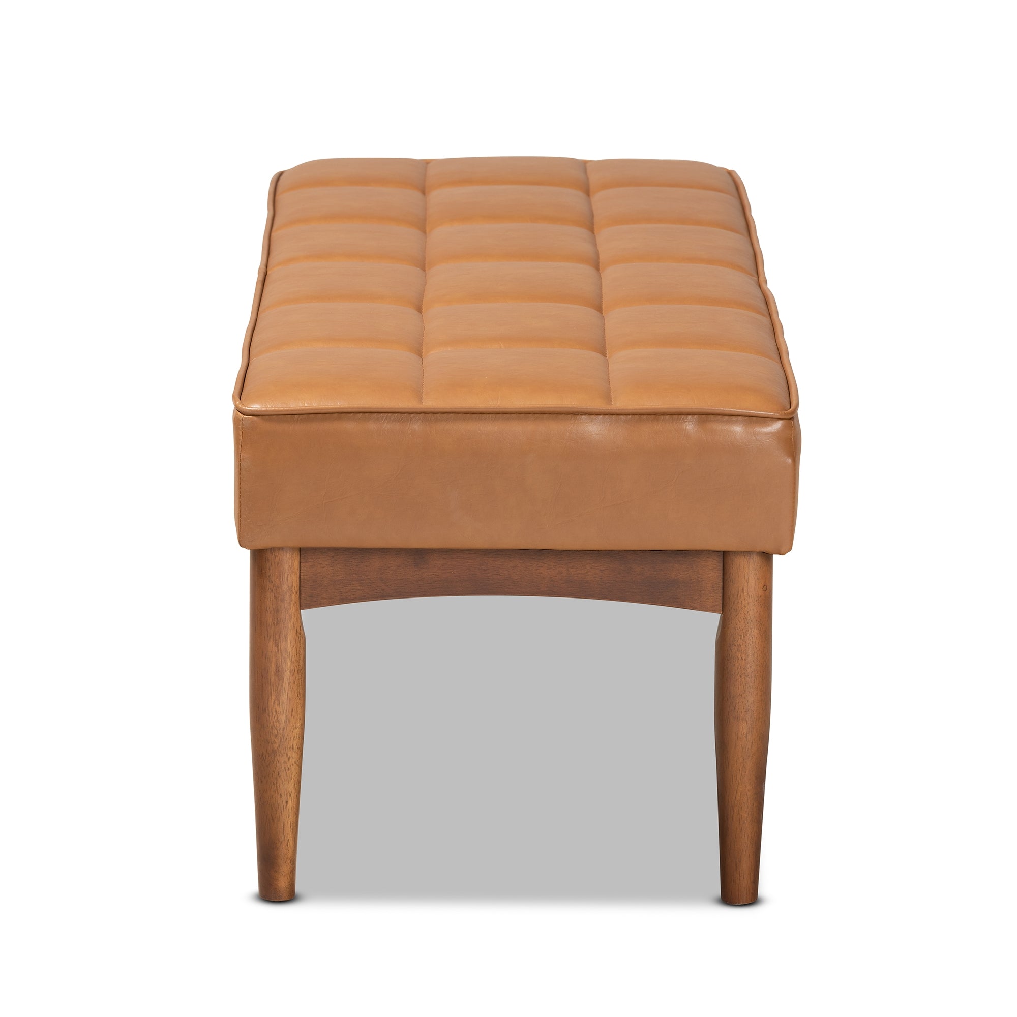 Baxton Studio Sanford Mid-Century Modern Tan Faux Leather Upholstered and Walnut Brown Finished Wood Dining Bench