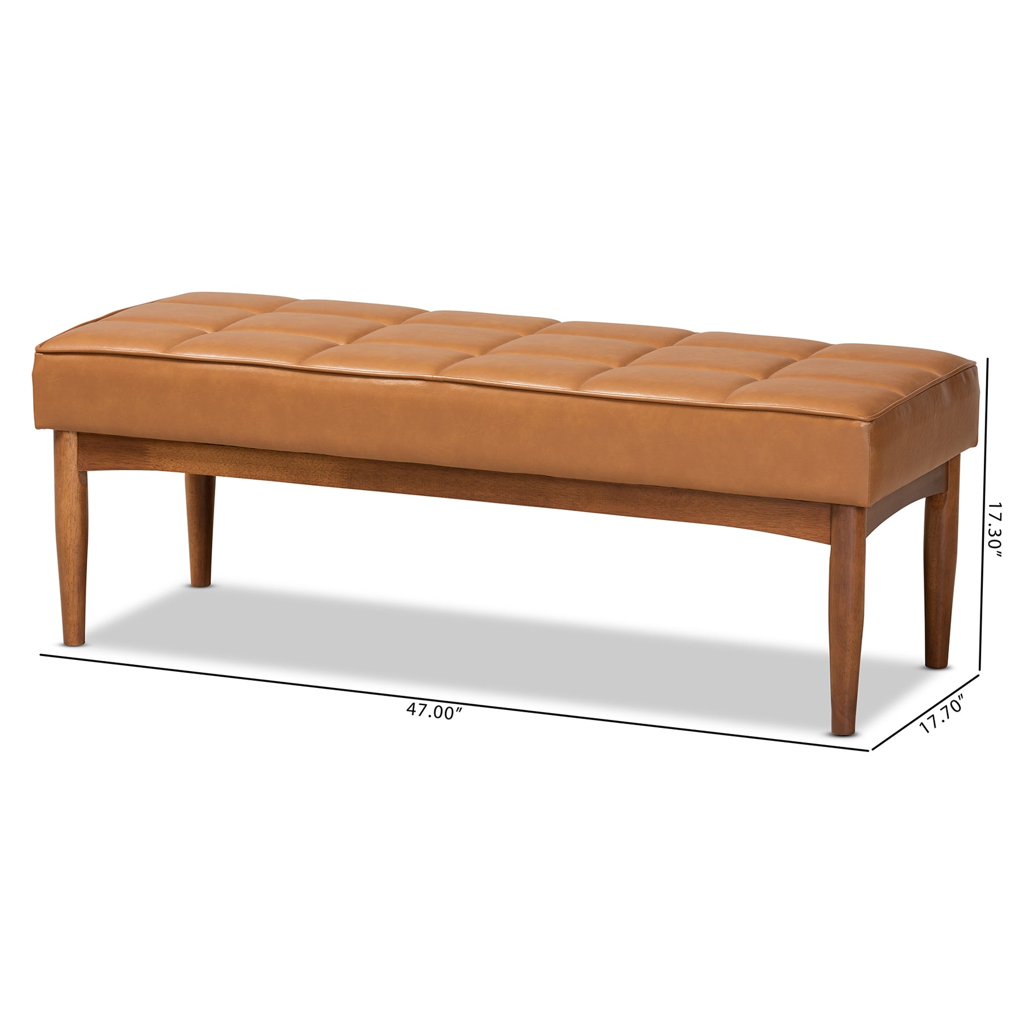 Baxton Studio Sanford Mid-Century Modern Tan Faux Leather Upholstered and Walnut Brown Finished Wood Dining Bench