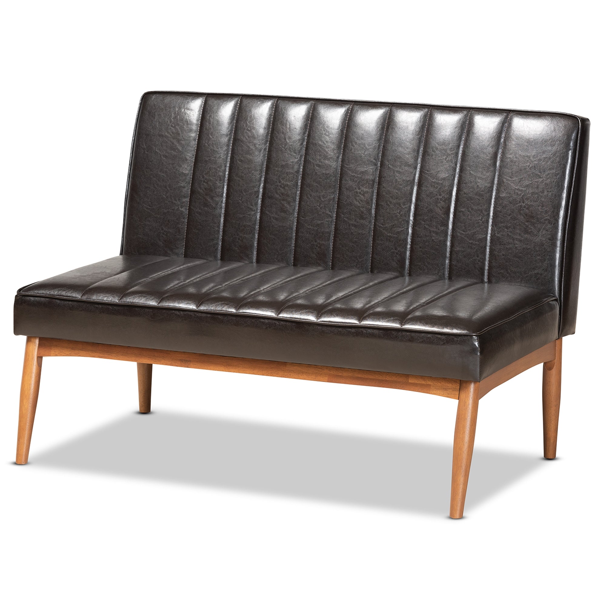 Baxton Studio Daymond Mid-Century Modern Dark Brown Faux Leather Upholstered and Walnut Brown Finished Wood 5-Piece Dining Nook Set