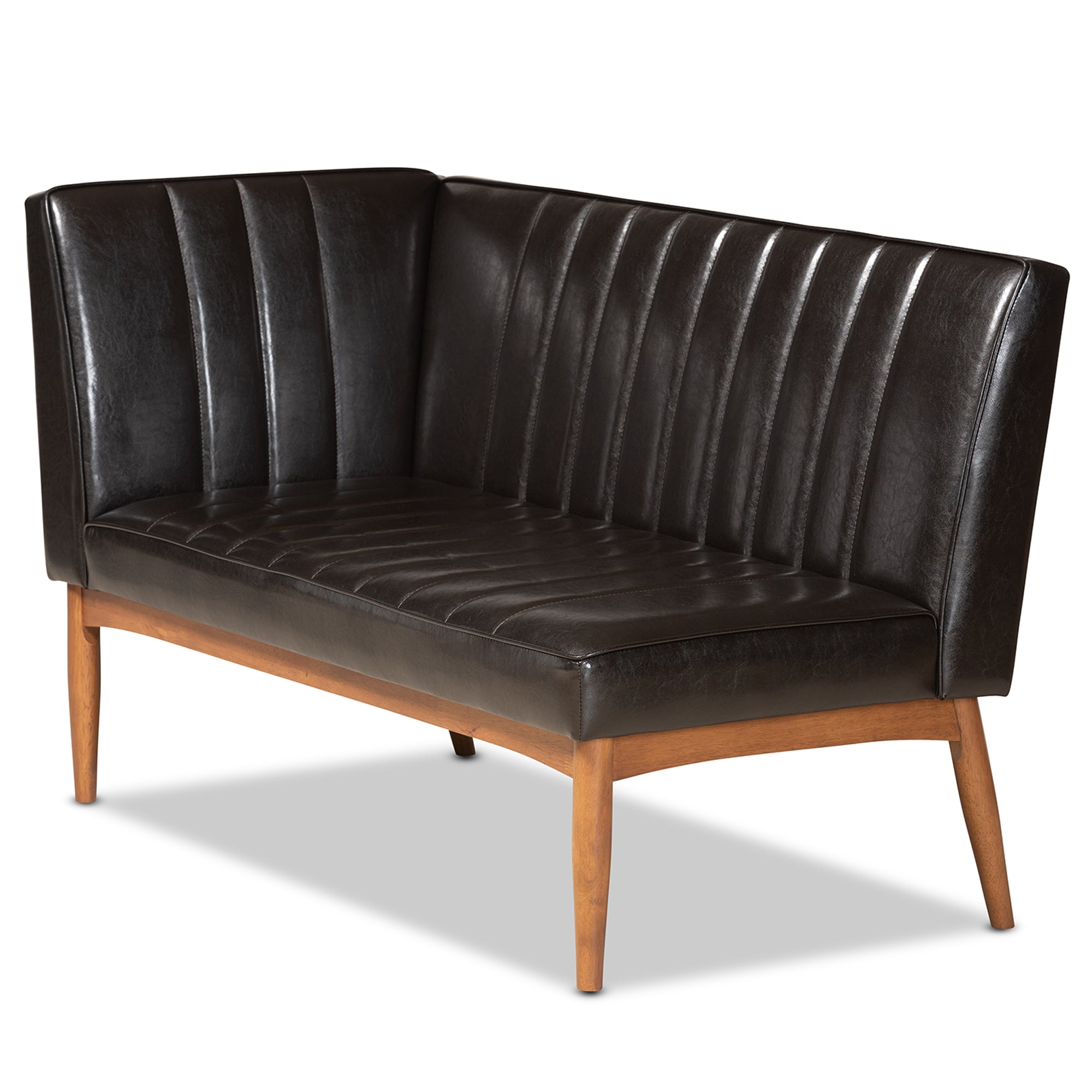Baxton Studio Daymond Mid-Century Modern Dark Brown Faux Leather Upholstered and Walnut Brown Finished Wood 5-Piece Dining Nook Set