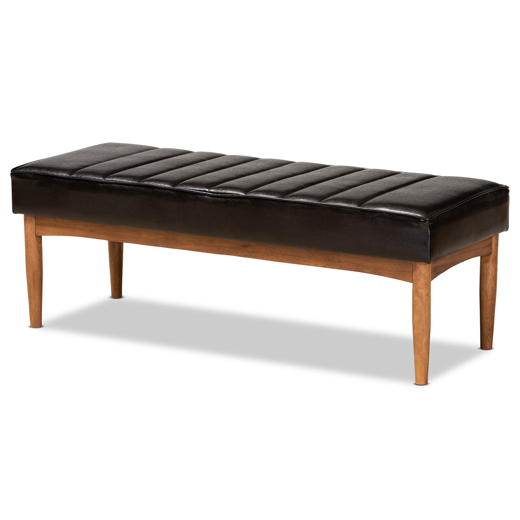 Baxton Studio Daymond Mid-Century Modern Dark Brown Faux Leather Upholstered and Walnut Brown Finished Wood 4-Piece Dining Nook Set