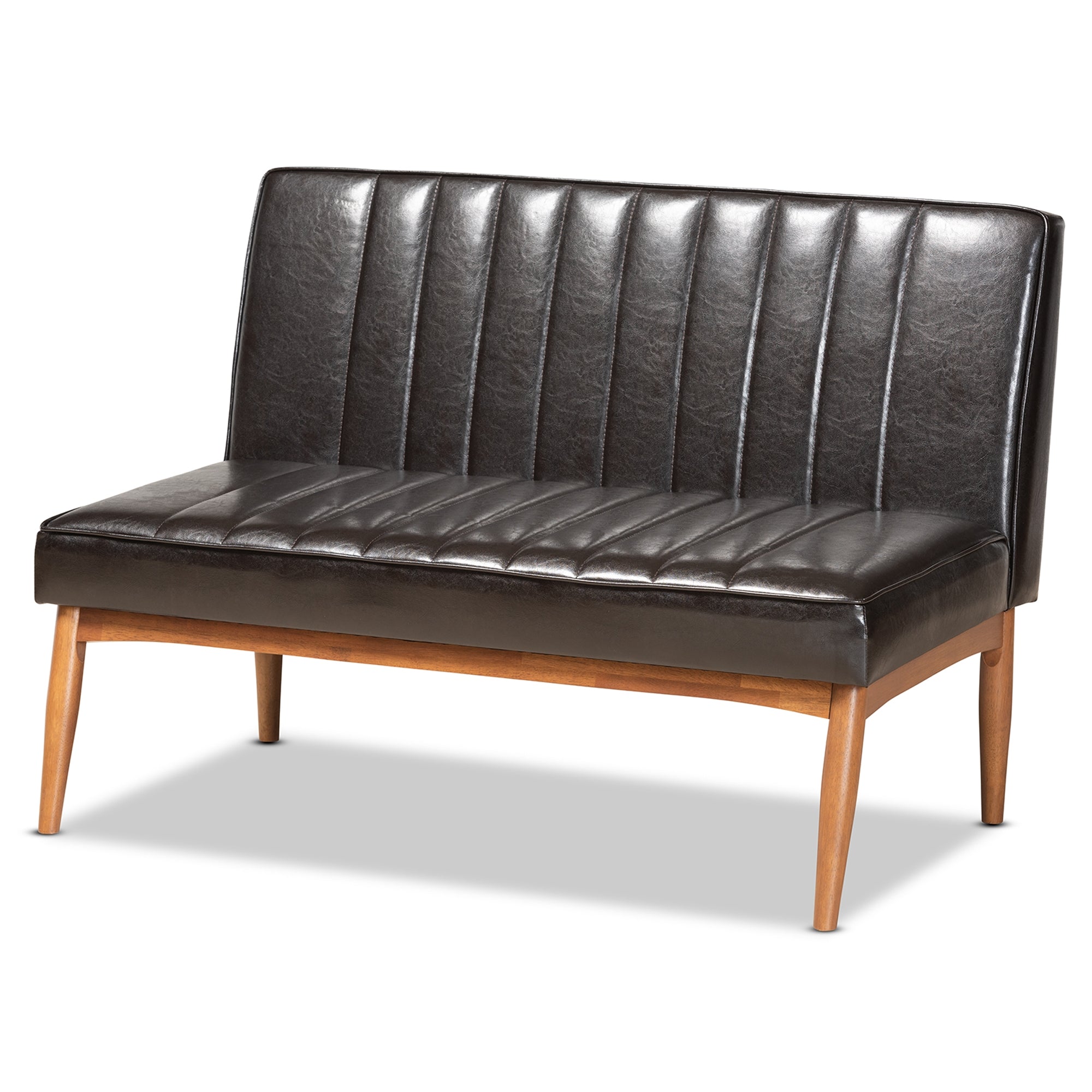 Baxton Studio Daymond Mid-Century Modern Dark Brown Faux Leather Upholstered and Walnut Brown Finished Wood 3-Piece Dining Nook Set