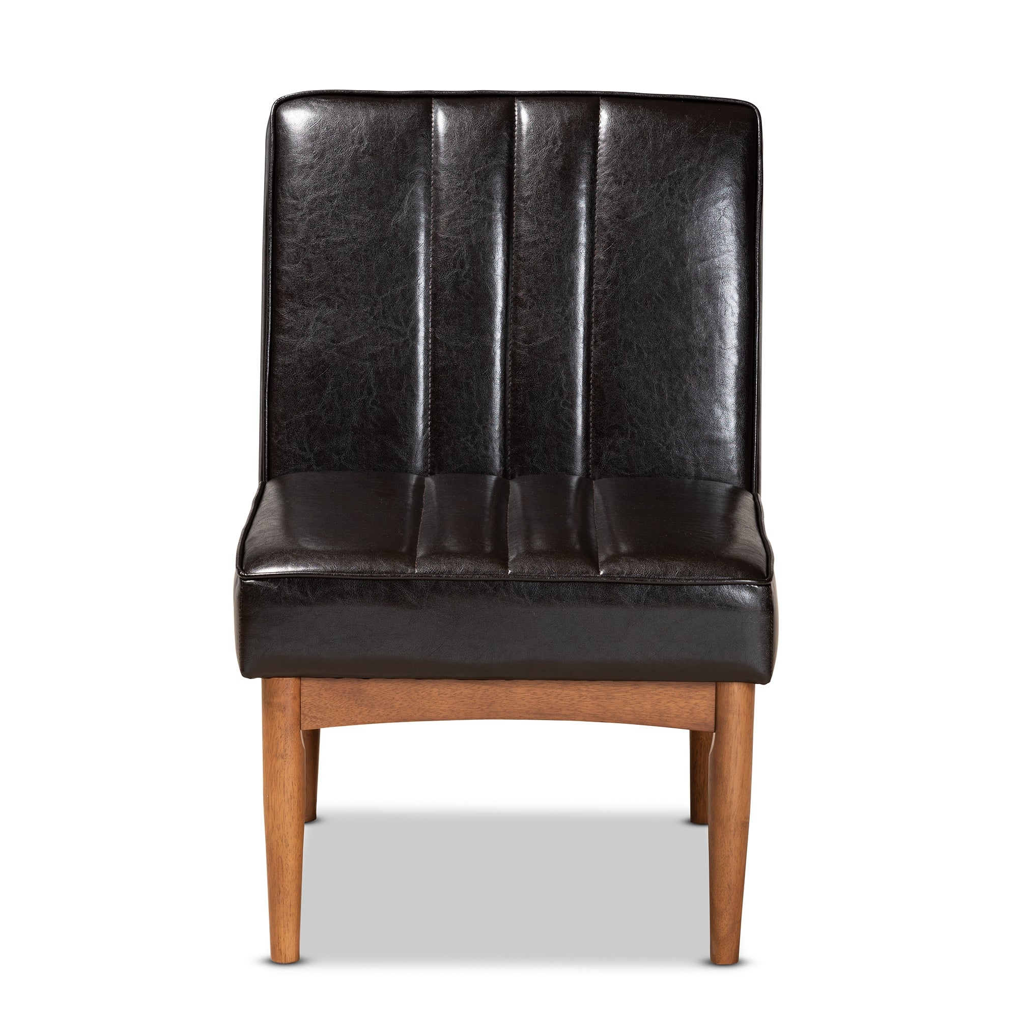 Baxton Studio Daymond Mid-Century Modern Dark Brown Faux Leather Upholstered and Walnut Brown Finished Wood Dining Chair