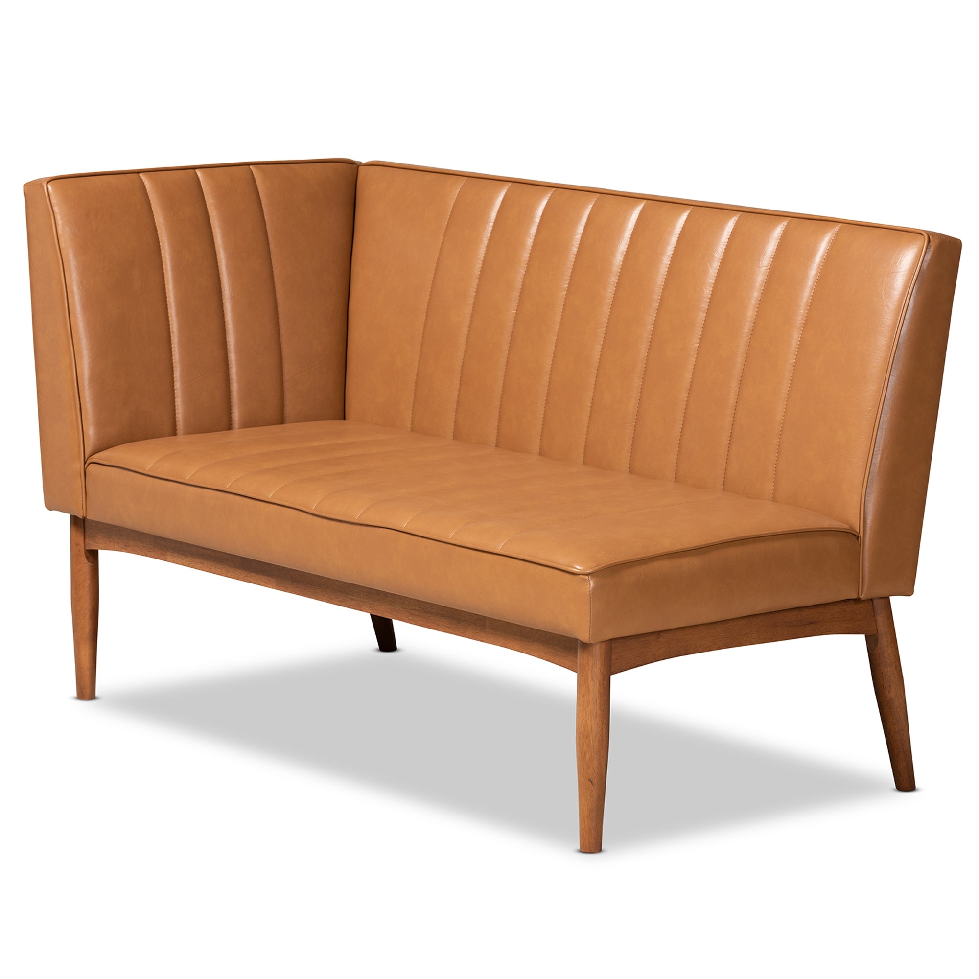 Baxton Studio Daymond Mid-Century Modern Tan Faux Leather Upholstered and Walnut Brown Finished Wood 5-Piece Dining Nook Set