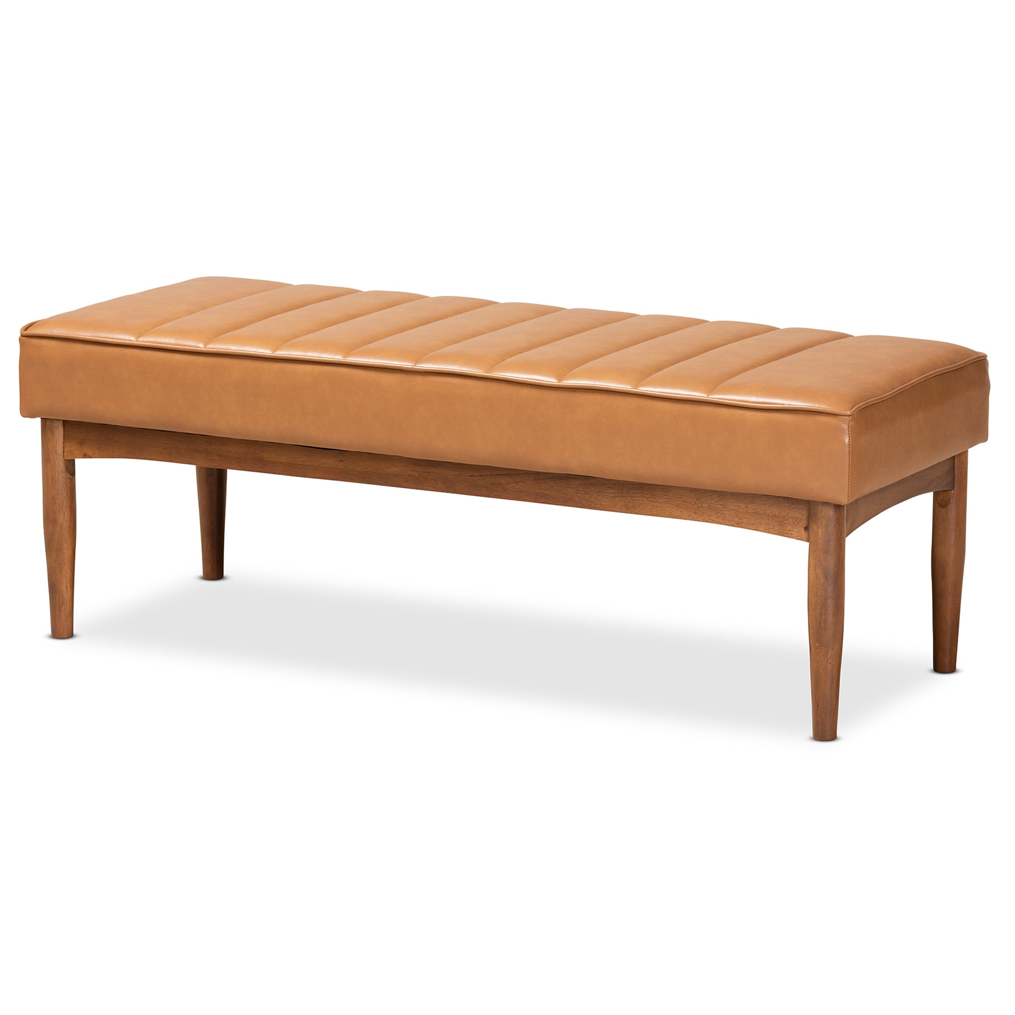 Baxton Studio Daymond Mid-Century Modern Tan Faux Leather Upholstered and Walnut Brown Finished Wood 5-Piece Dining Nook Set