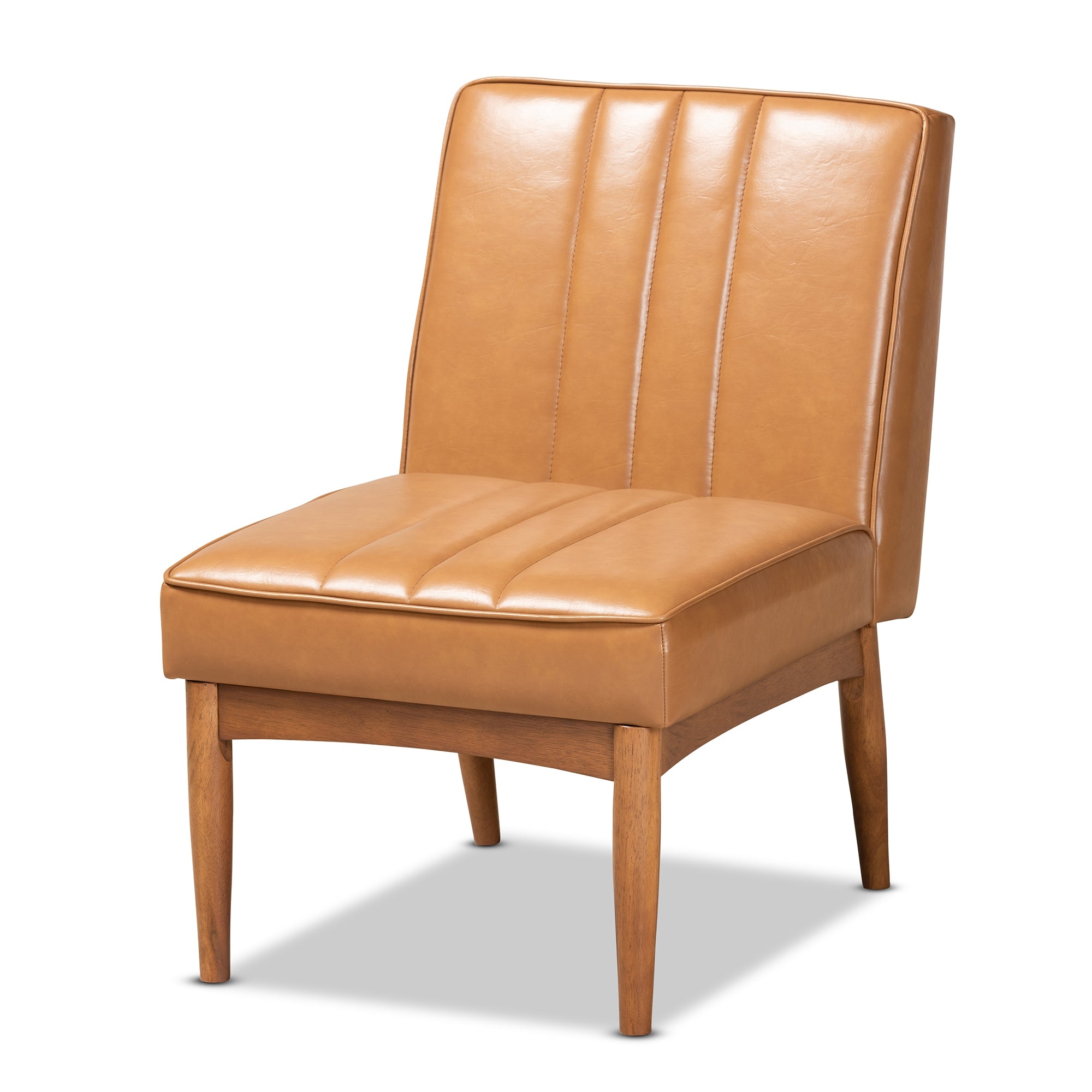 Baxton Studio Daymond Mid-Century Modern Tan Faux Leather Upholstered and Walnut Brown Finished Wood 5-Piece Dining Nook Set