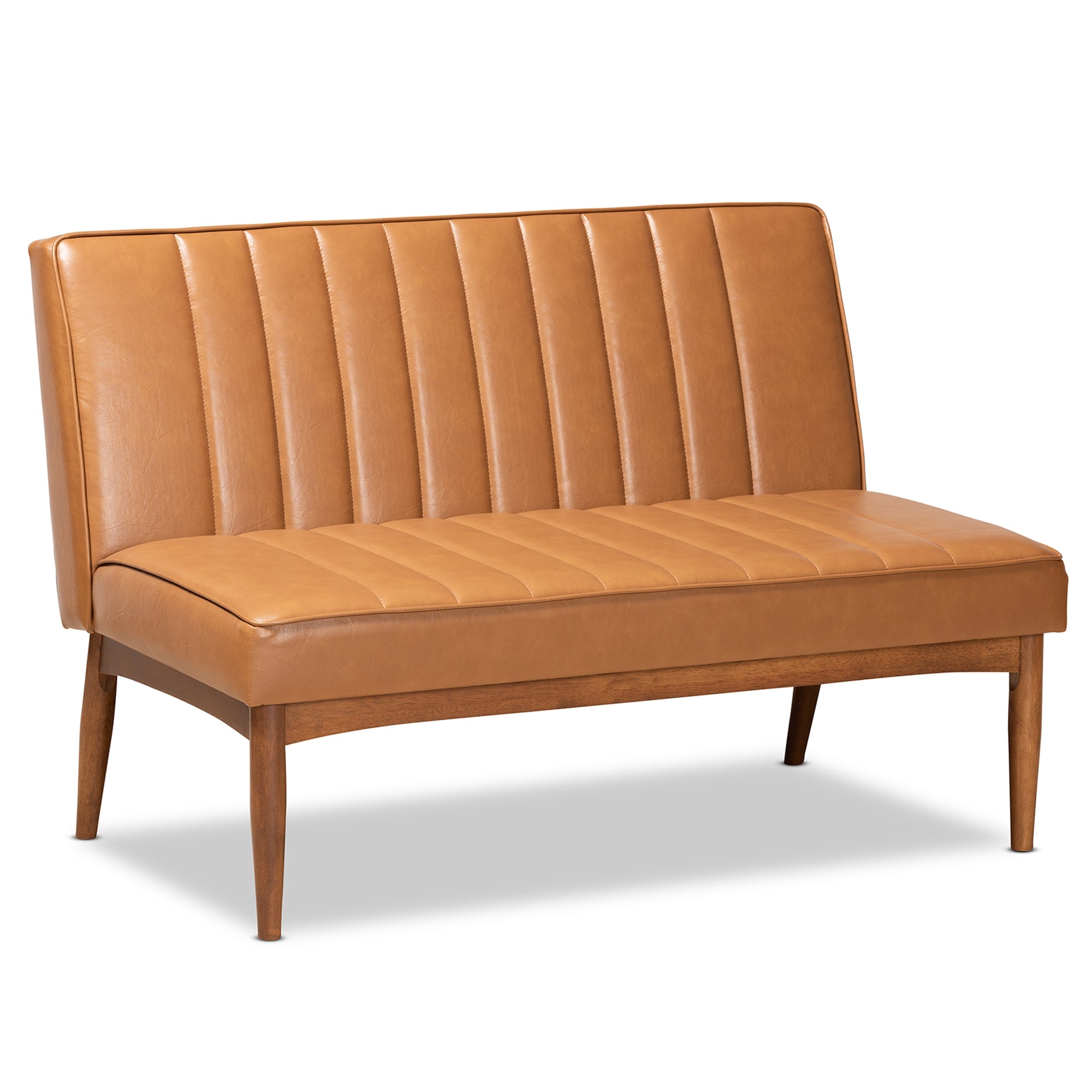 Baxton Studio Daymond Mid-Century Modern Tan Faux Leather Upholstered and Walnut Brown Finished Wood 4-Piece Dining Nook Set