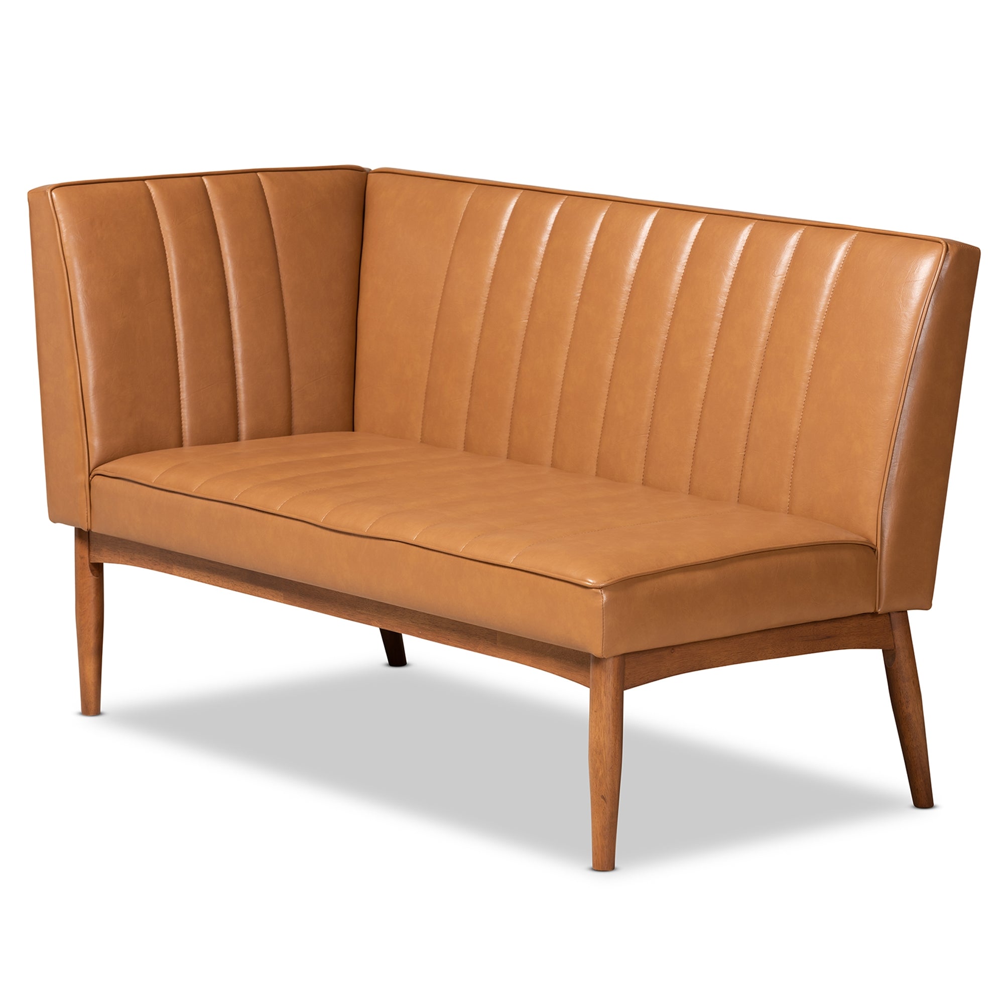 Baxton Studio Daymond Mid-Century Modern Tan Faux Leather Upholstered and Walnut Brown Finished Wood 4-Piece Dining Nook Set