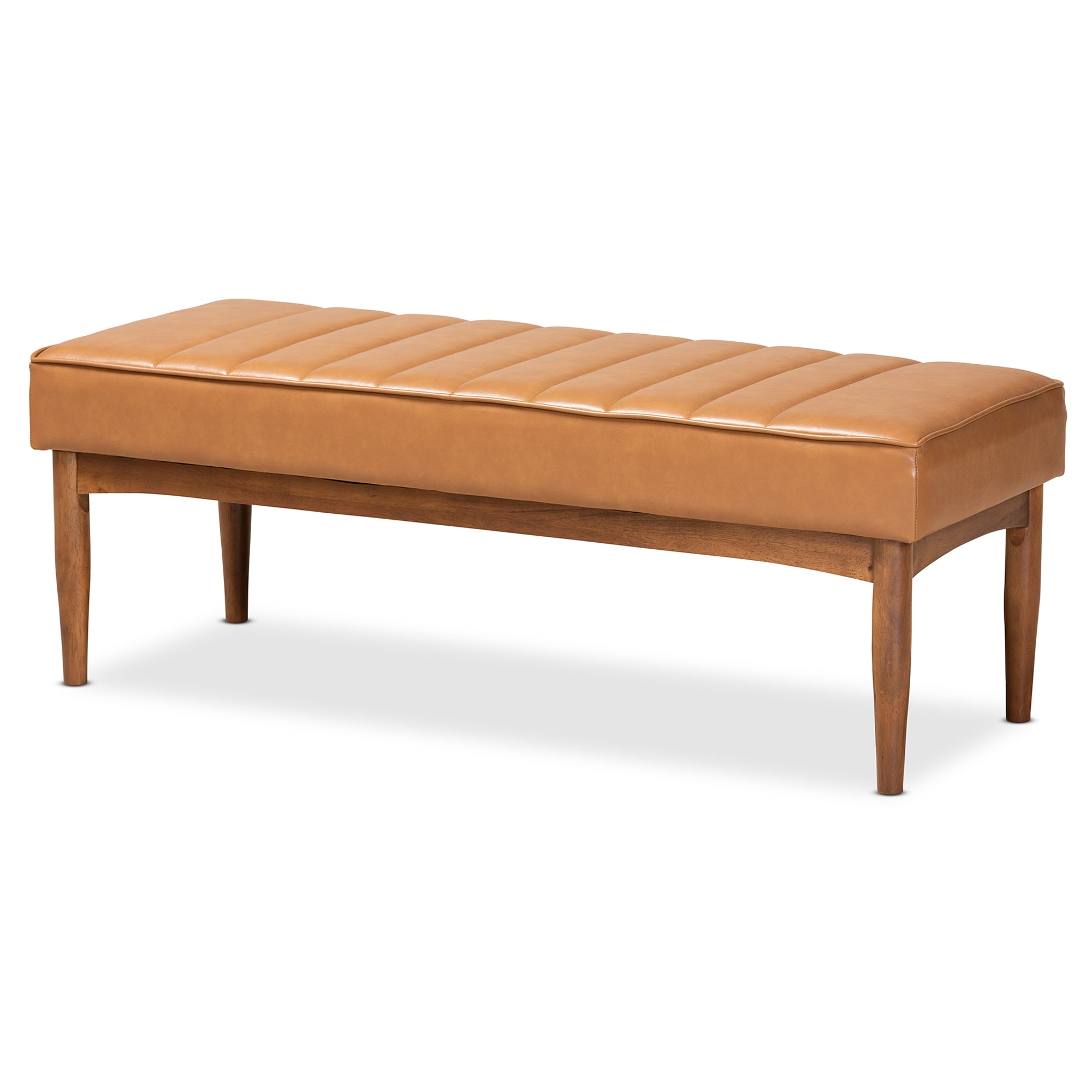 Baxton Studio Daymond Mid-Century Modern Tan Faux Leather Upholstered and Walnut Brown Finished Wood 4-Piece Dining Nook Set